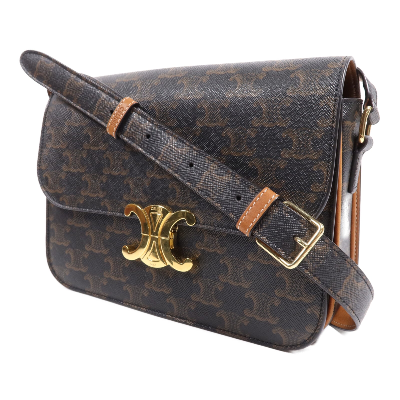 CELINE 塗層帆布Triomphe 22金扣肩背袋