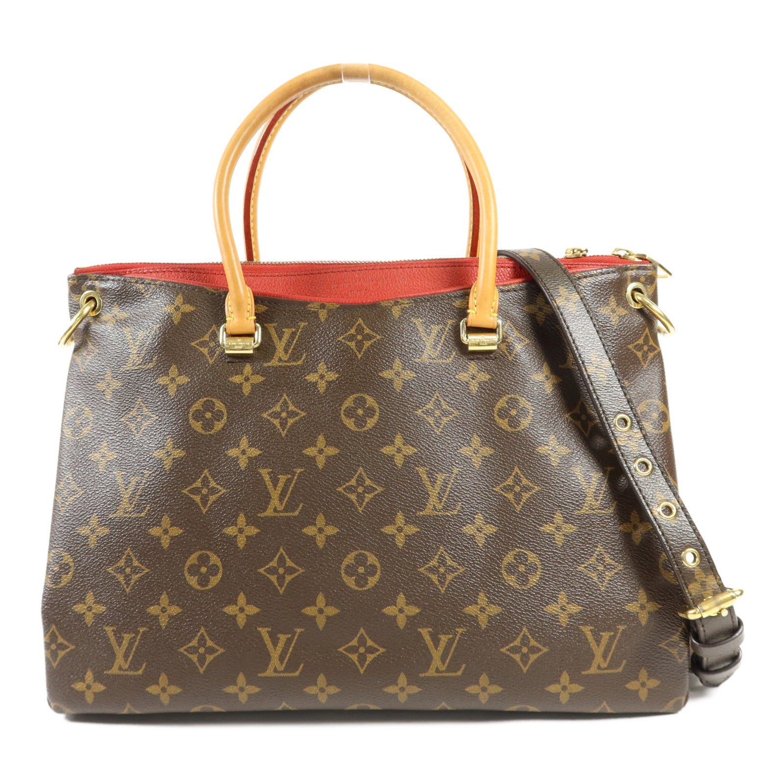 LOUIS VUITTON Monogram Pallas金扣手挽肩背兩用袋棕色/紅色