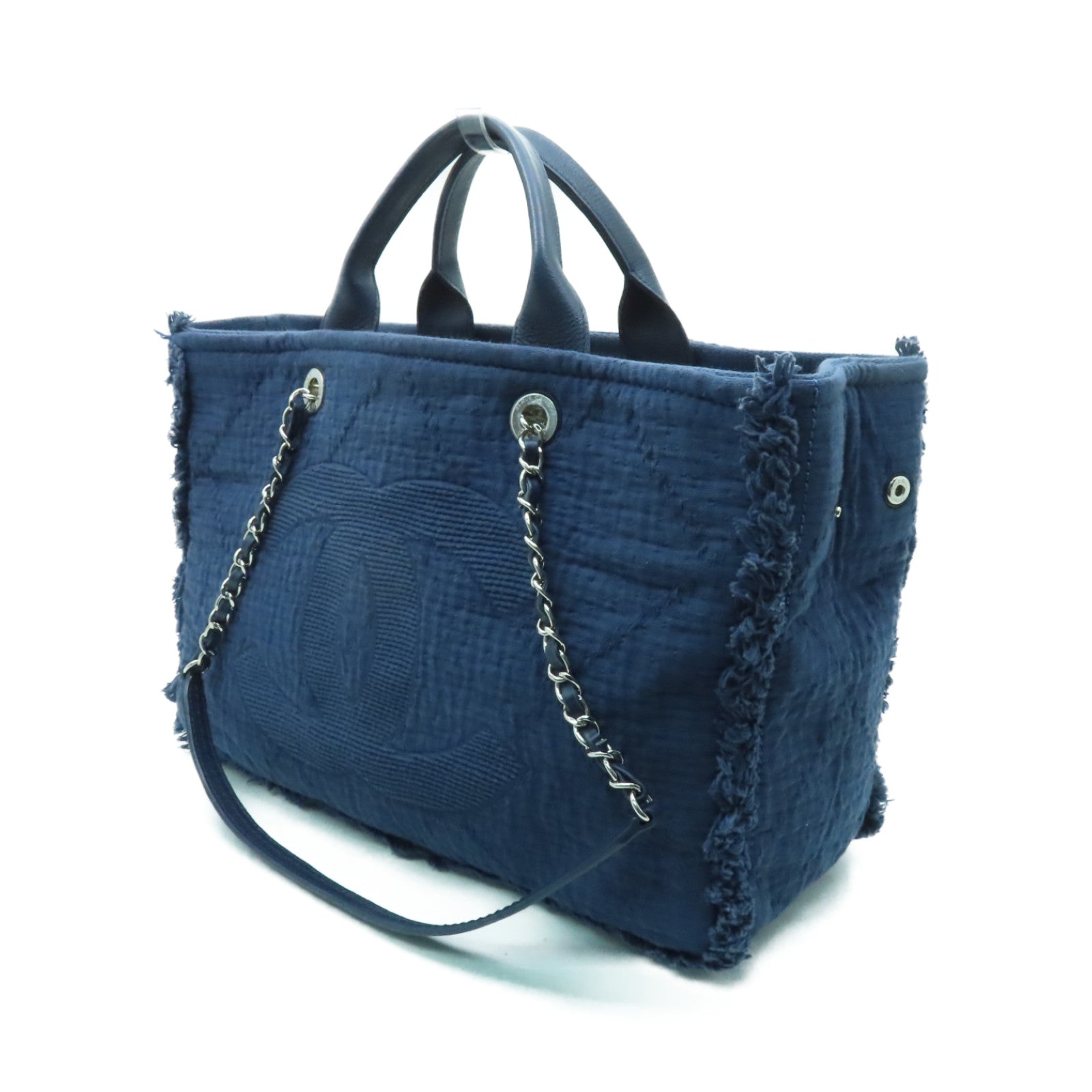 CHANEL 【激減優惠】帆布2way Shoulder Bag銀扣手挽肩背兩用袋藍色