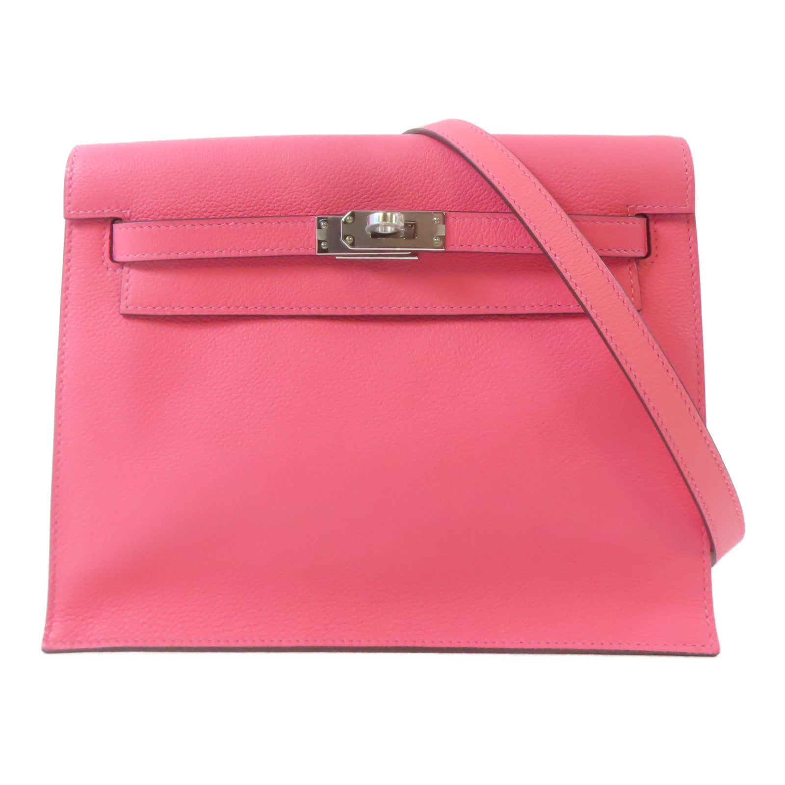 HERMES Evercolor皮革Kelly Danse II銀扣肩背袋腰包Rose Azalee/粉紅色