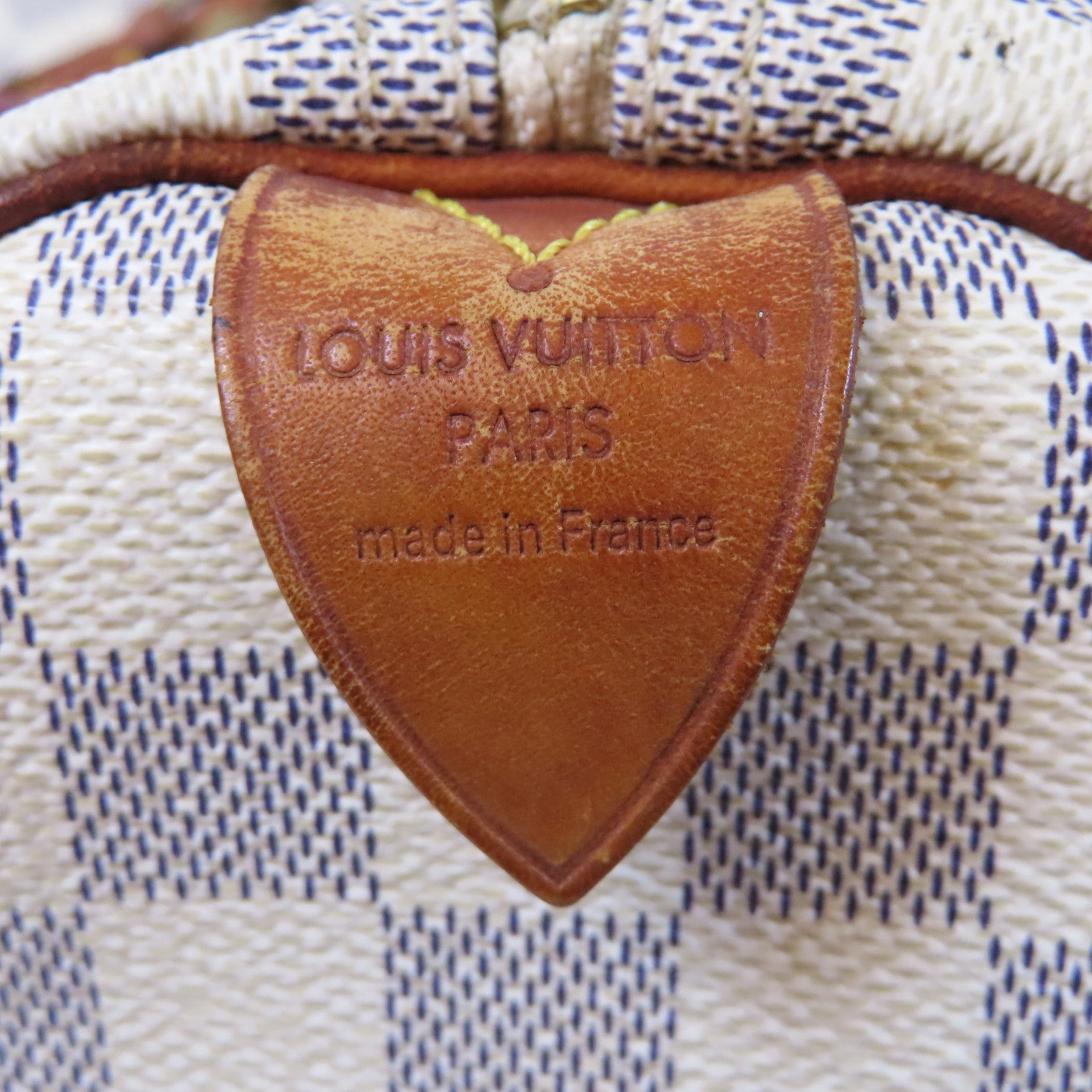 LOUIS VUITTON Damier Azur Speedy 30金扣手挽袋白色