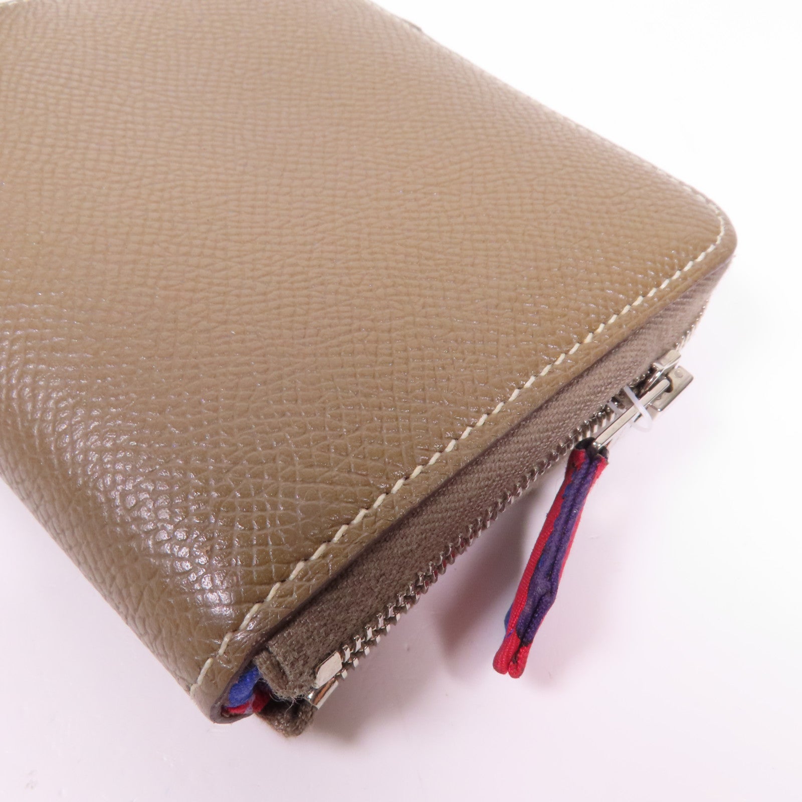 HERMES Epsom皮革Silk'In Compact銀扣錢包Etoupe