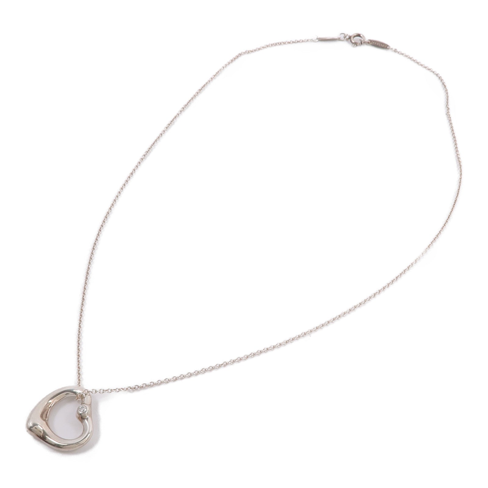 TIFFANY＆CO 925純銀Open Heart Pendant With Diamond SM鑽石項鍊