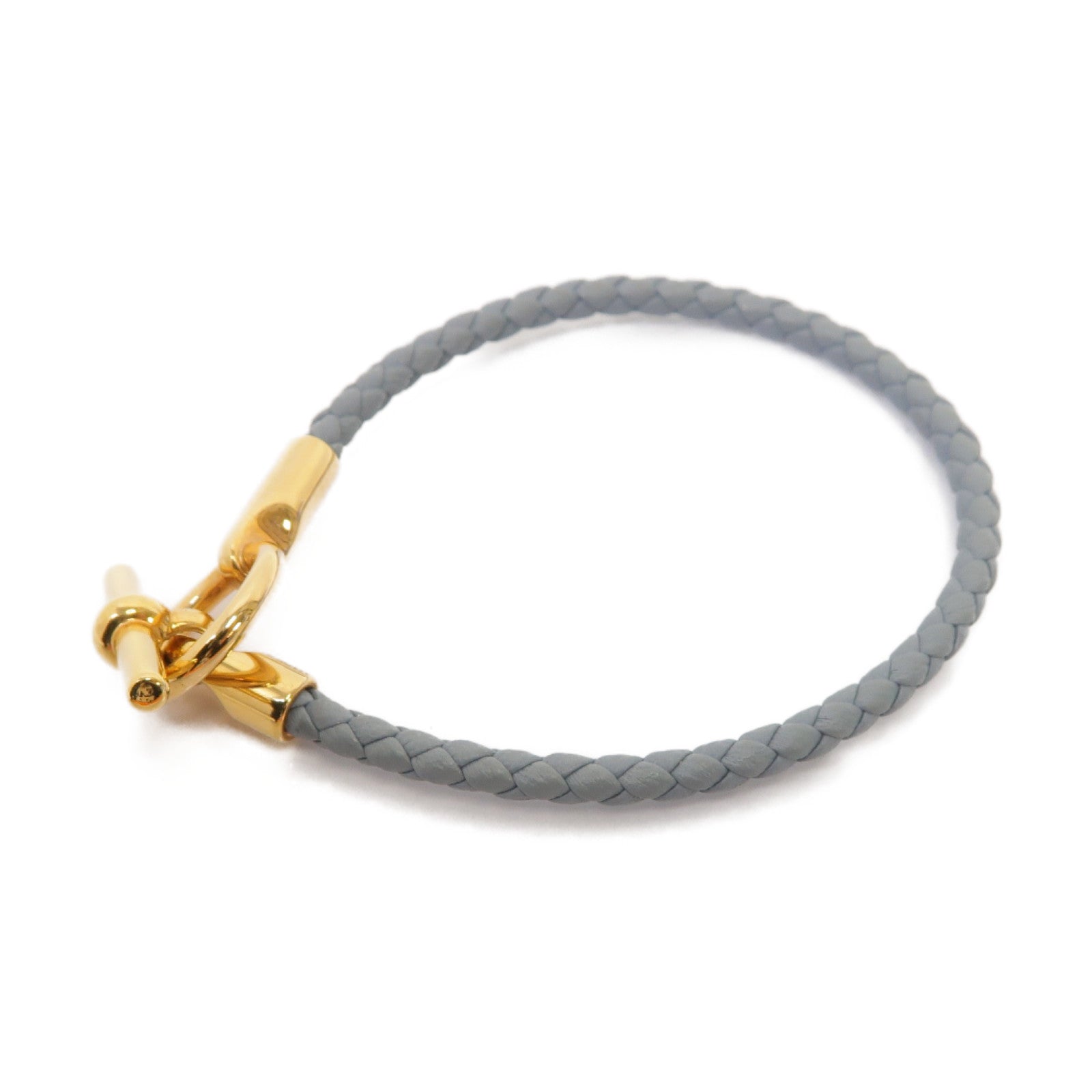 HERMES 牛皮皮革Glenan Bracelet金扣手鐲灰色