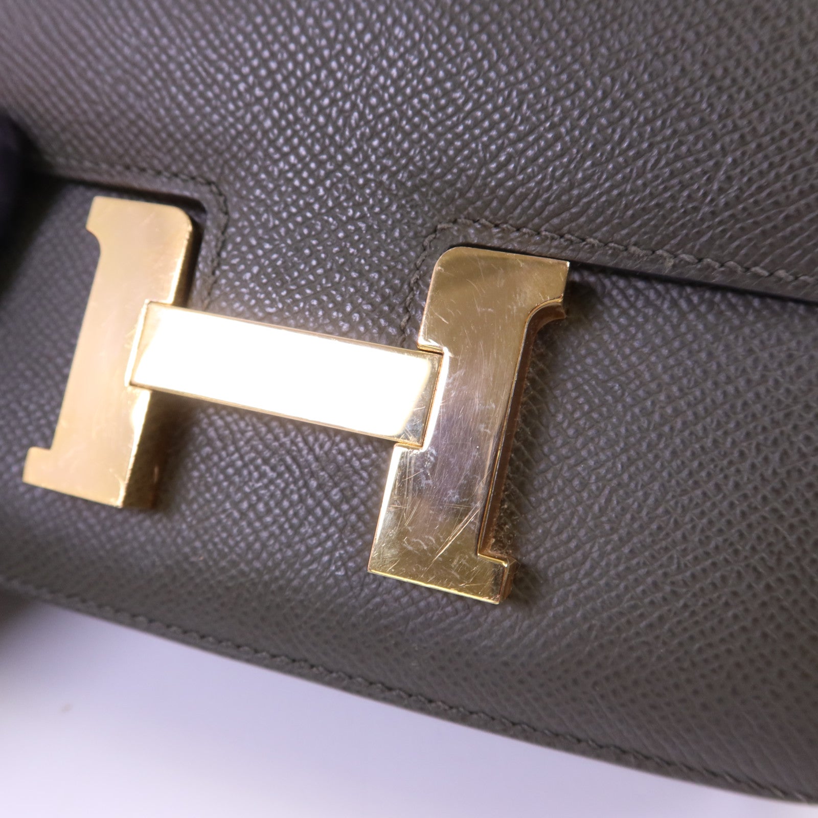 HERMES Veau Epsom皮革Constance Mini金扣肩背袋 Vert de Gris