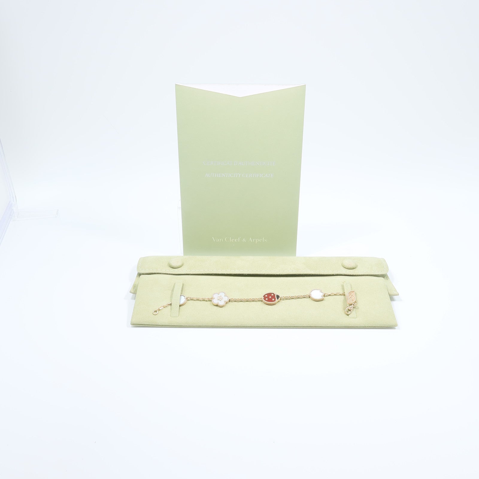 Van Cleef & Arpels 18K玫瑰金Lucky Spring Bracelet 5 Motifs珍珠母貝/縞瑪瑙/紅玉髓手鏈