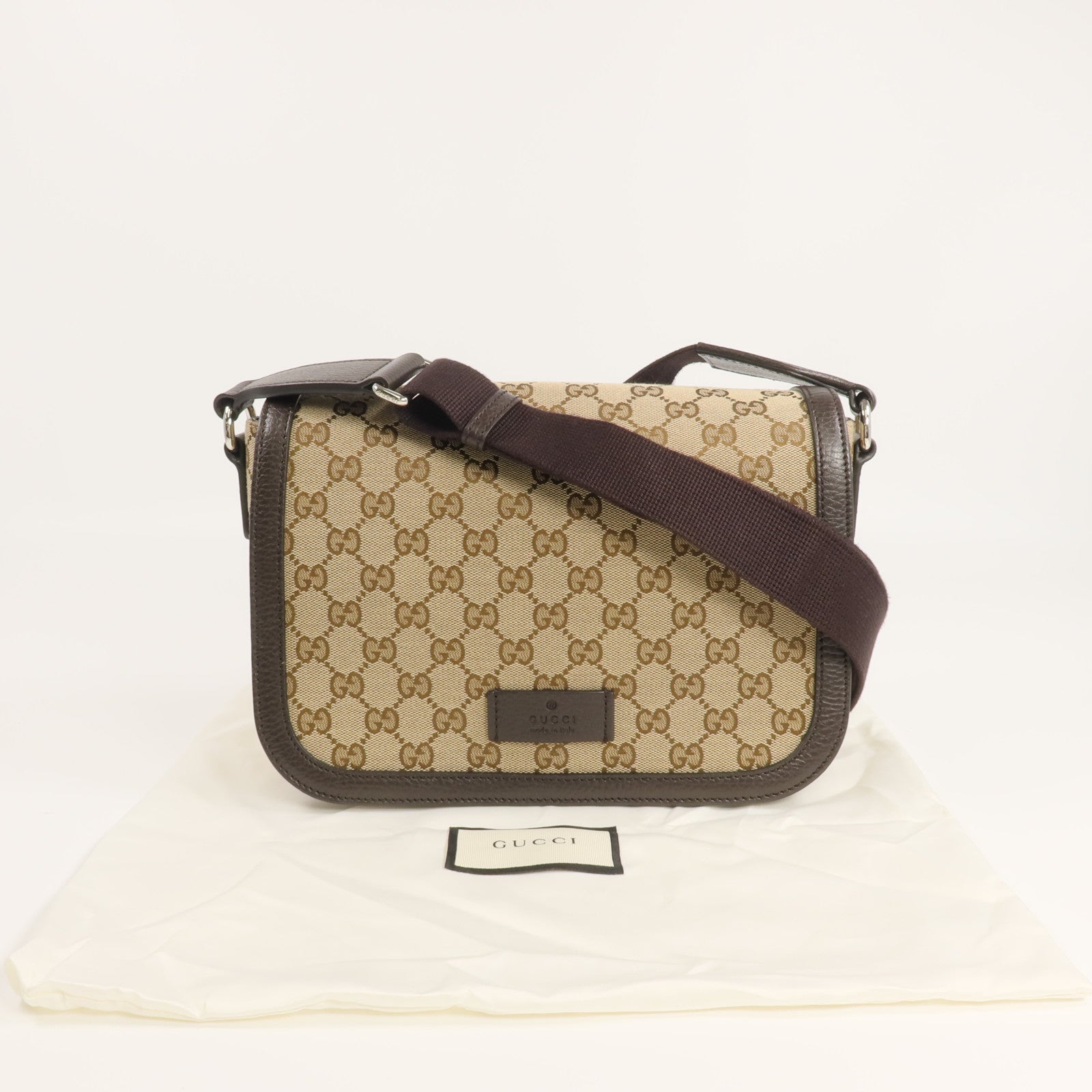 GUCCI 帆布Shoulder/Messenger Bag銀扣肩背袋