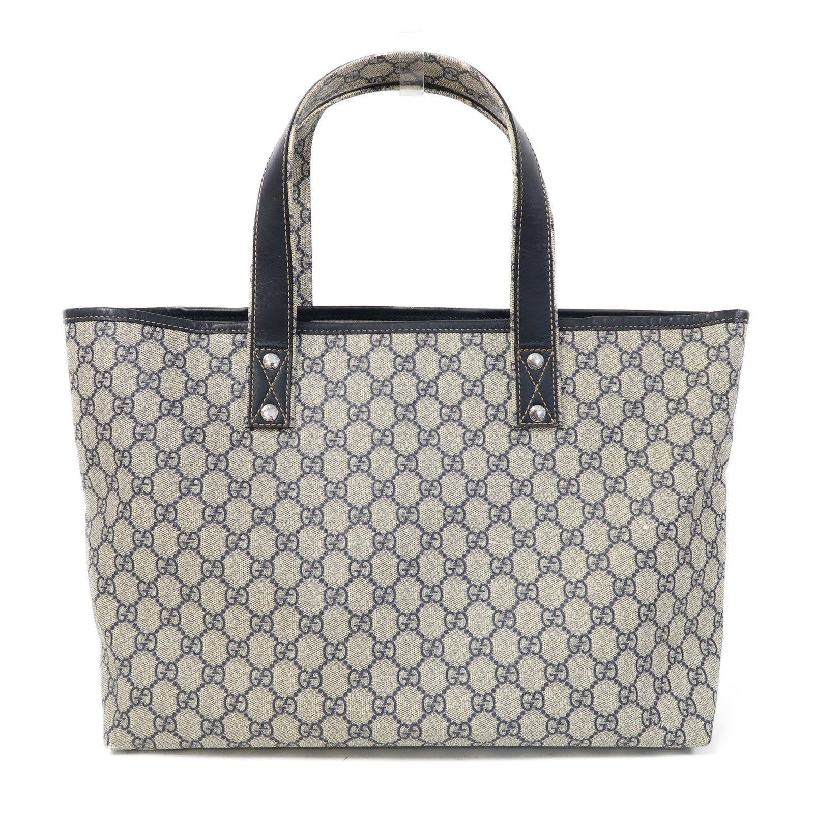 GUCCI 塗層帆布Tote Bag銀扣肩背袋啡色/藍色