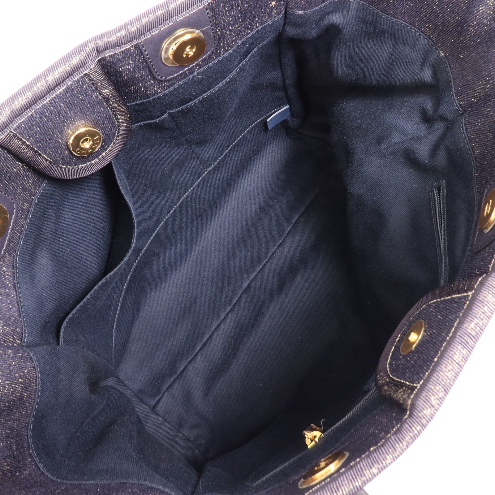 CHANEL 牛仔布Deauville Tote金扣鏈帶肩背袋