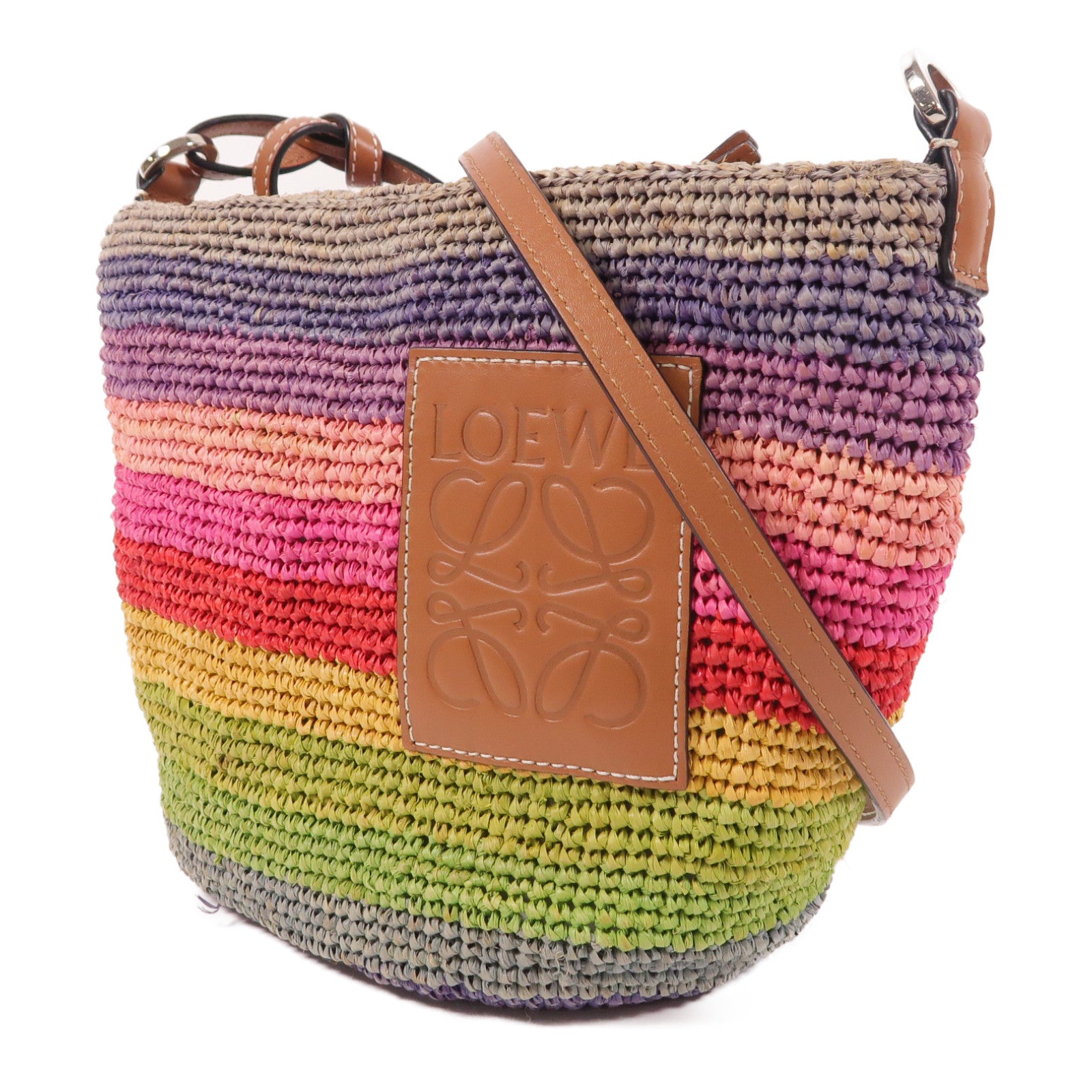 LOEWE 【激減優惠】Raffia Paulas lbiza銀扣肩背袋