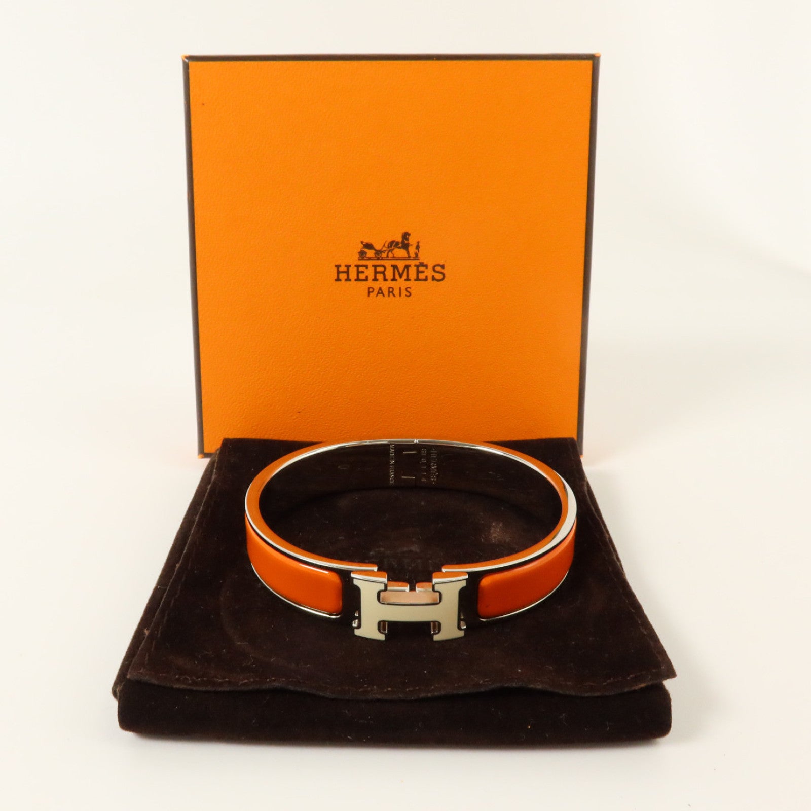 HERMES 金屬/琺瑯Clic H Bracelet銀扣手鏈