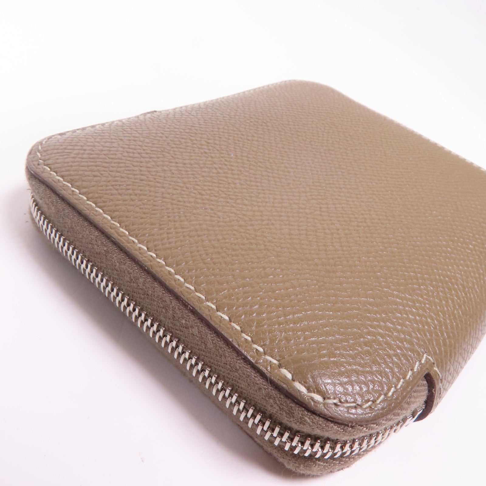HERMES Epsom皮革Silk'In Compact銀扣錢包Etoupe