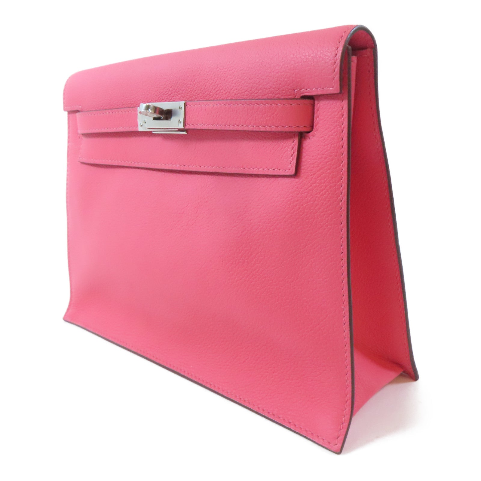 HERMES Evercolor皮革Kelly Danse II銀扣肩背袋腰包Rose Azalee/粉紅色