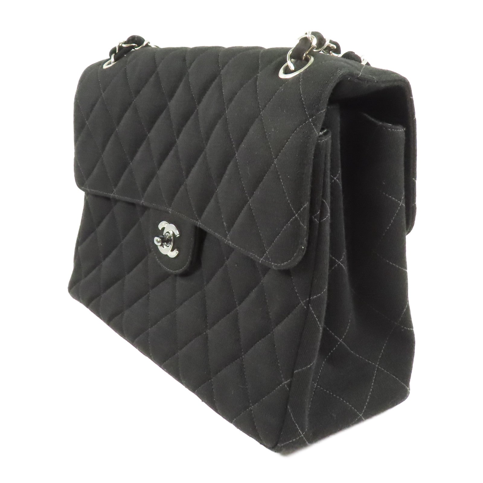 CHANEL 帆布Chain Shoulder銀扣鏈帶肩背袋
