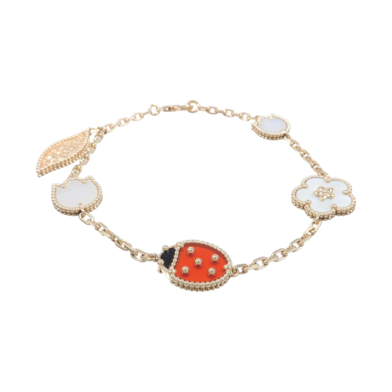 Van Cleef & Arpels 18K玫瑰金Lucky Spring Bracelet 5 Motifs珍珠母貝/縞瑪瑙/紅玉髓手鏈