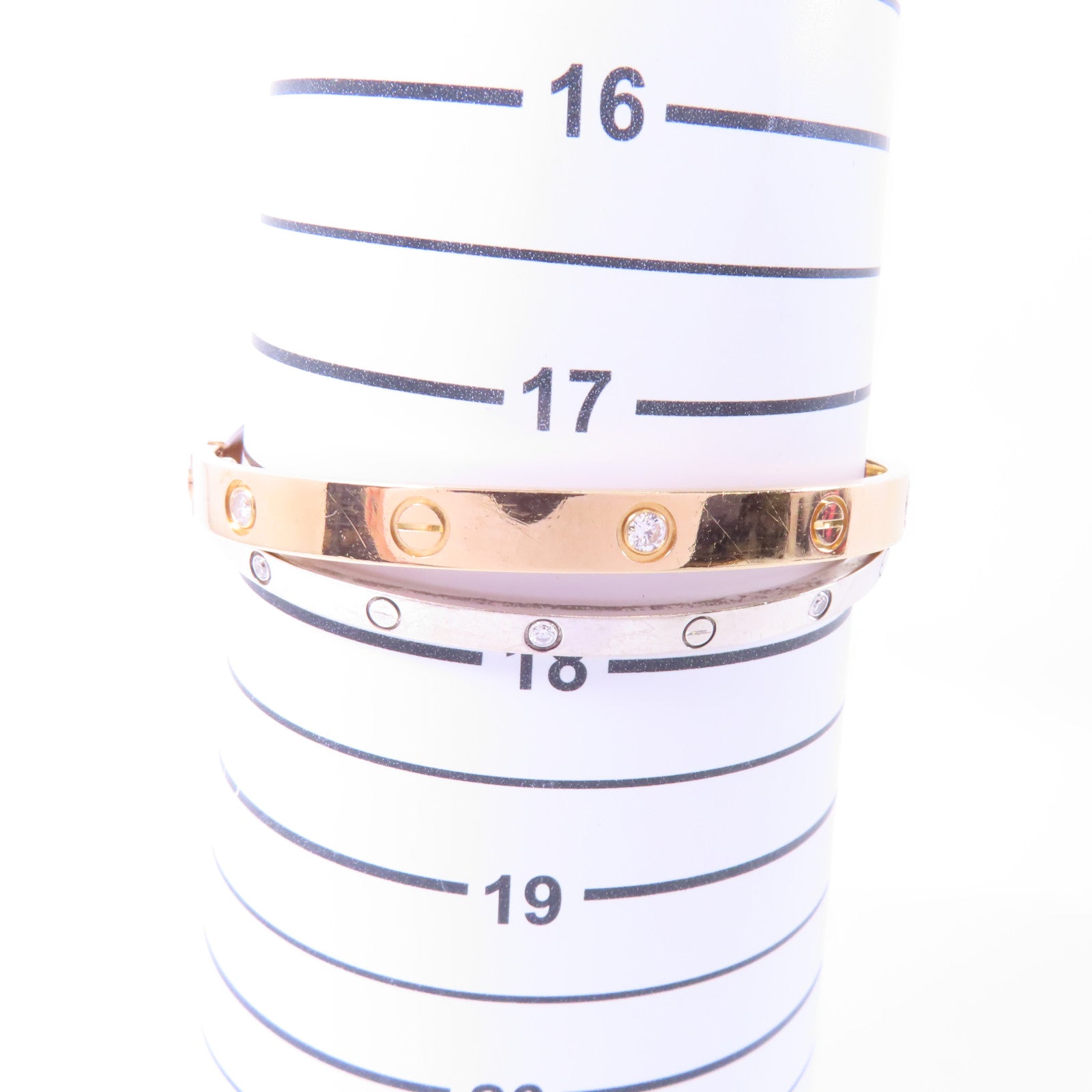 CARTIER 18K玫瑰金/白金Double Love Bracelet 12P Diamond鑽石手鐲