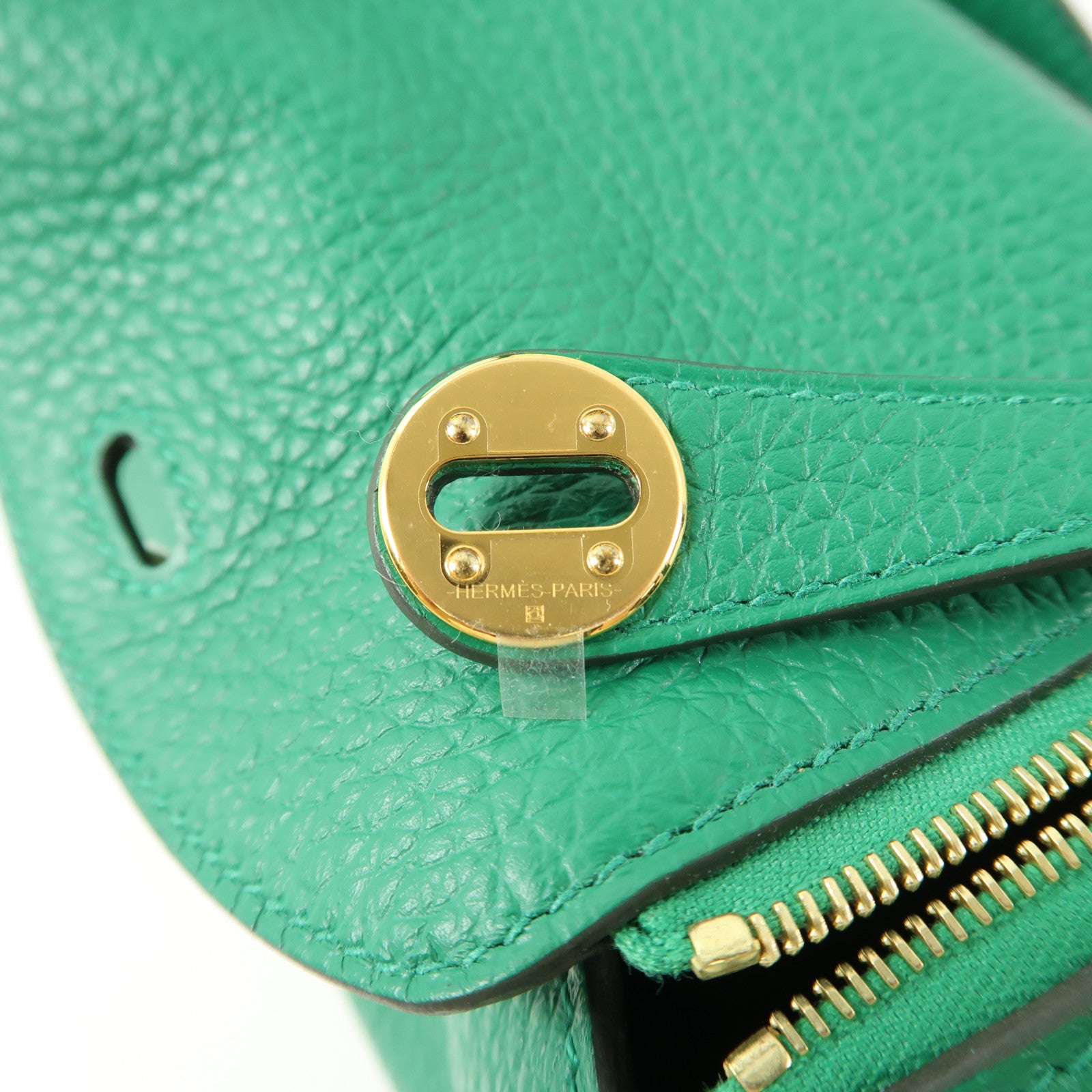 HERMES Clemence皮革Mini Lindy金扣手挽肩背兩用袋Vert Vertigo/綠色