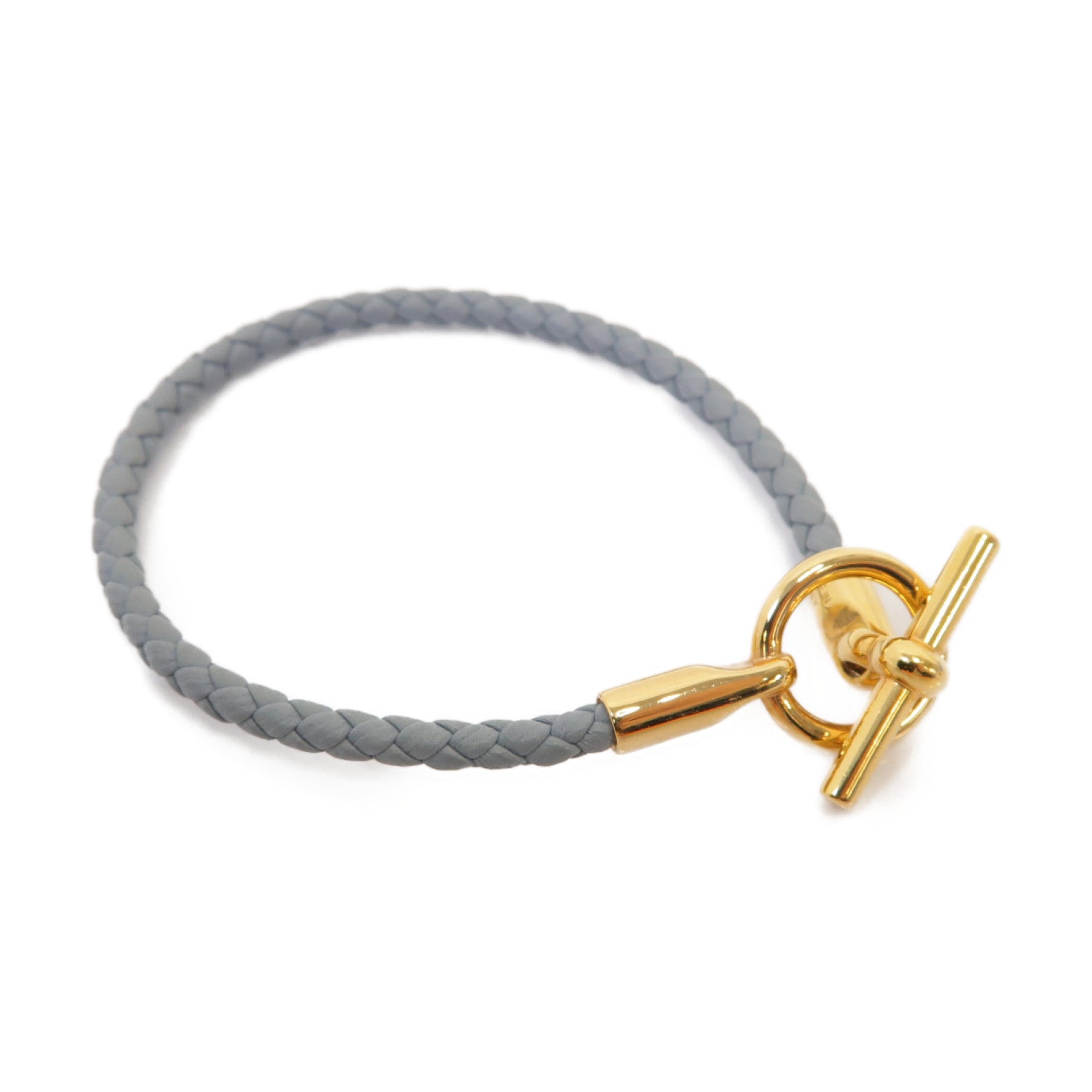 HERMES 牛皮皮革Glenan Bracelet金扣手鐲灰色
