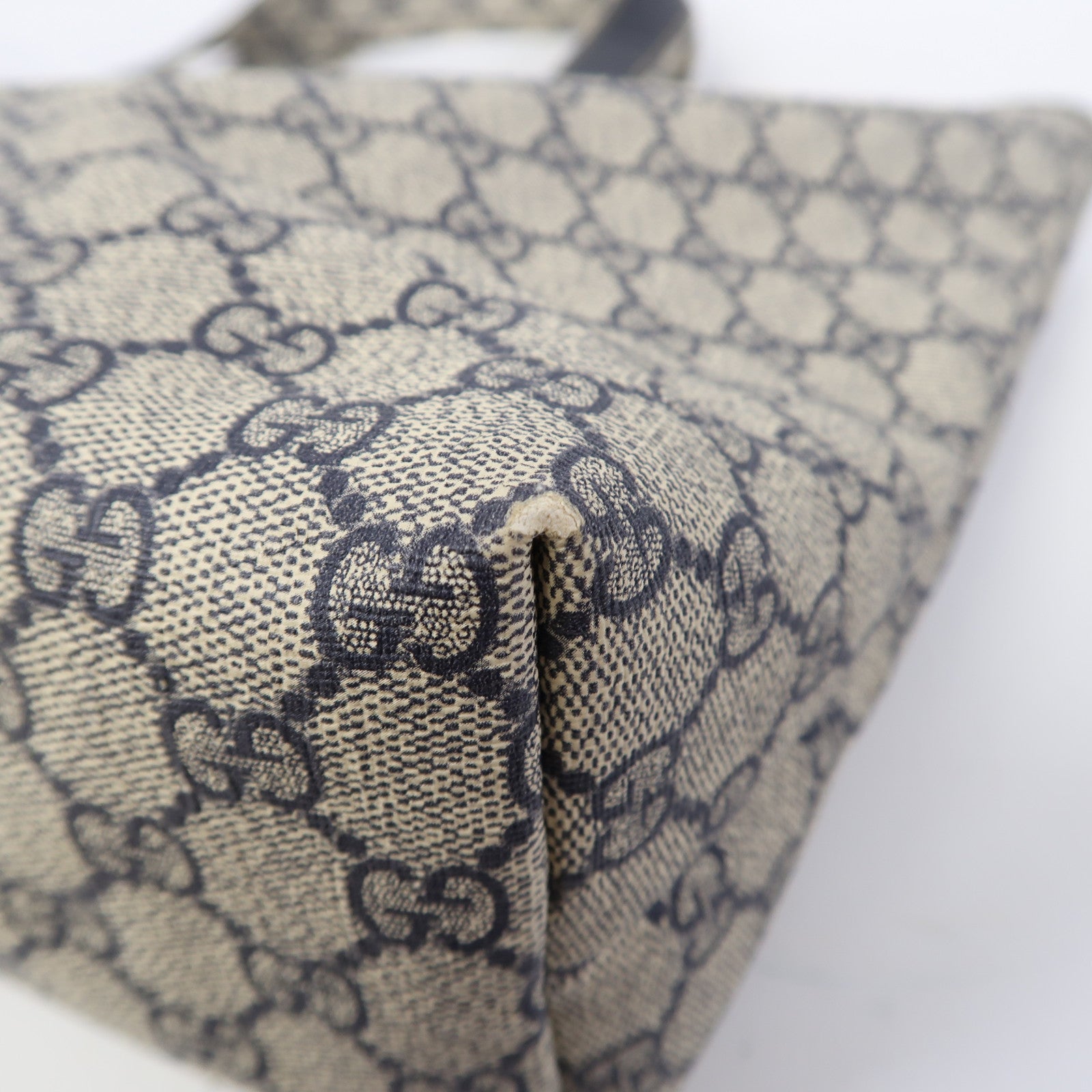 GUCCI 塗層帆布Tote Bag銀扣肩背袋啡色/藍色