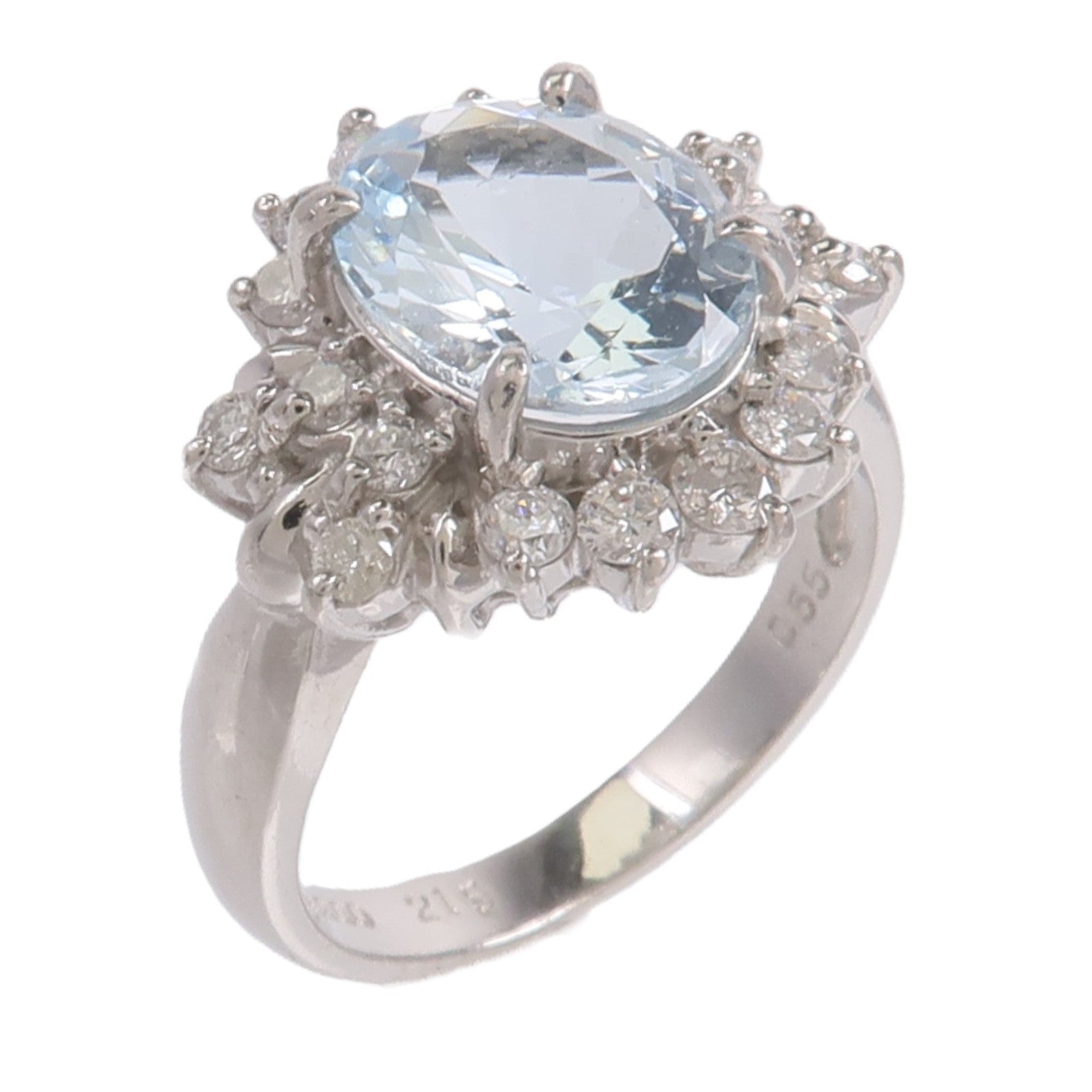 JEWELRY PT900鉑金Aquamarine Diamond Ring藍晶/鑽石戒指