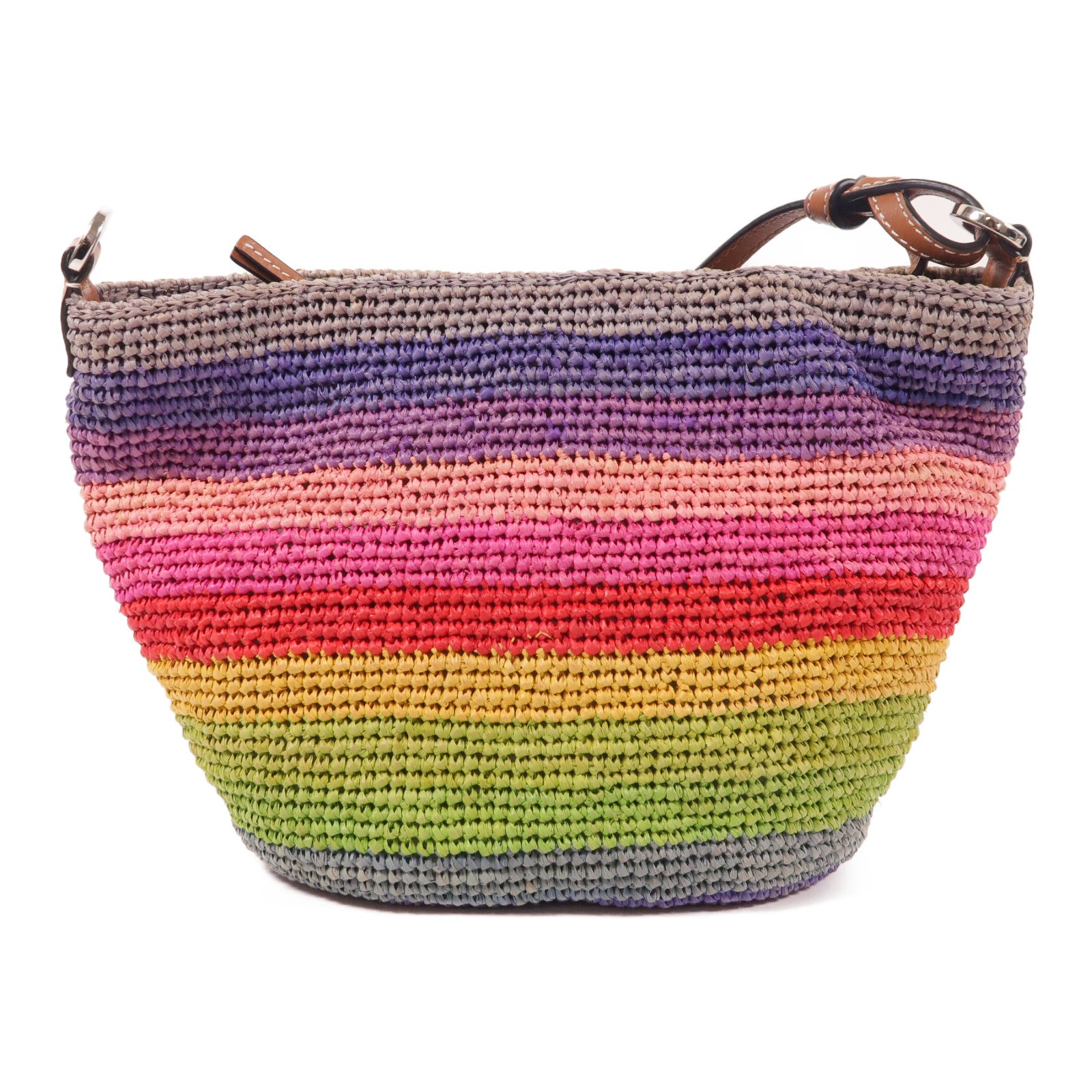 LOEWE 【激減優惠】Raffia Paulas lbiza銀扣肩背袋