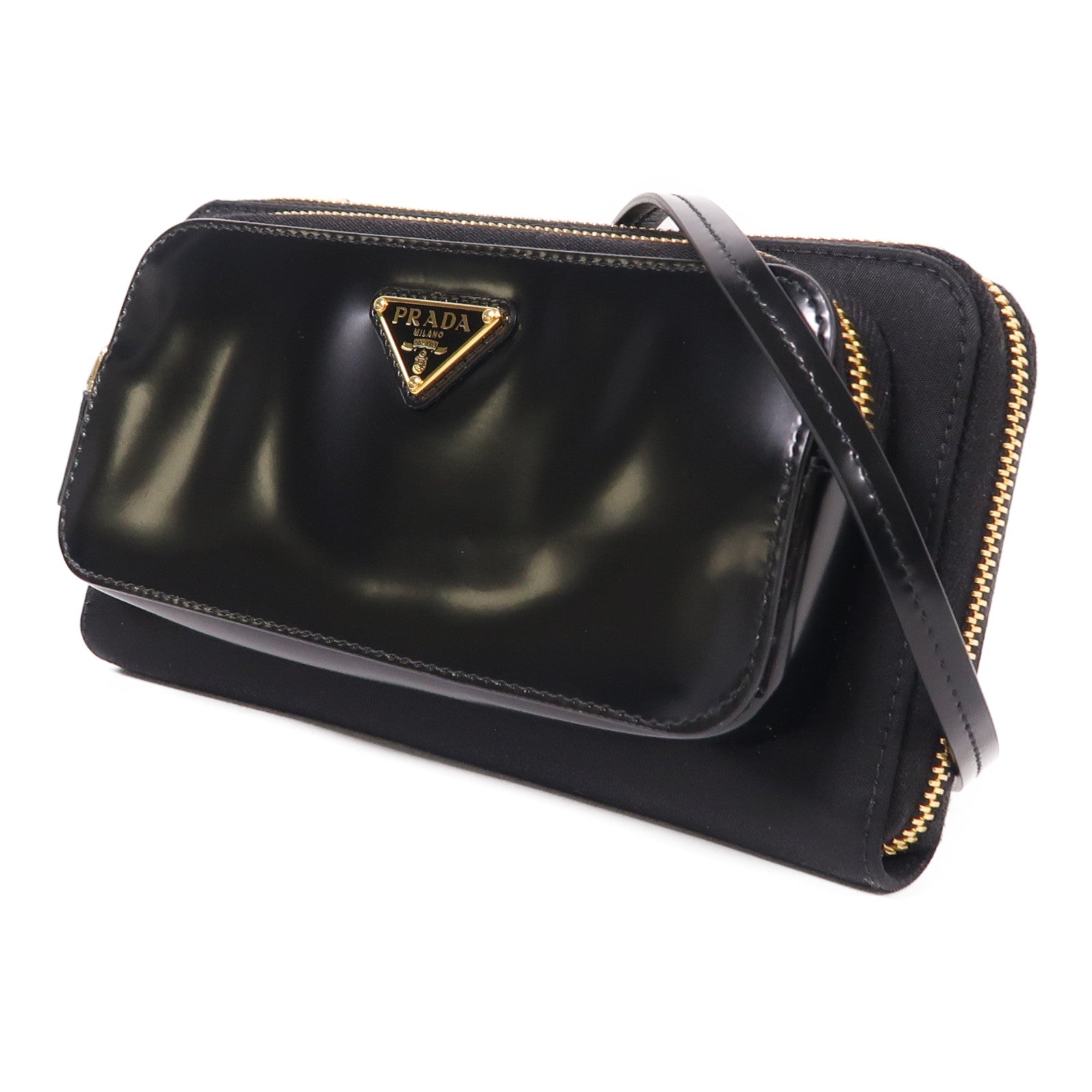 PRADA 尼龍/皮革Shoulder Bag金扣肩背袋