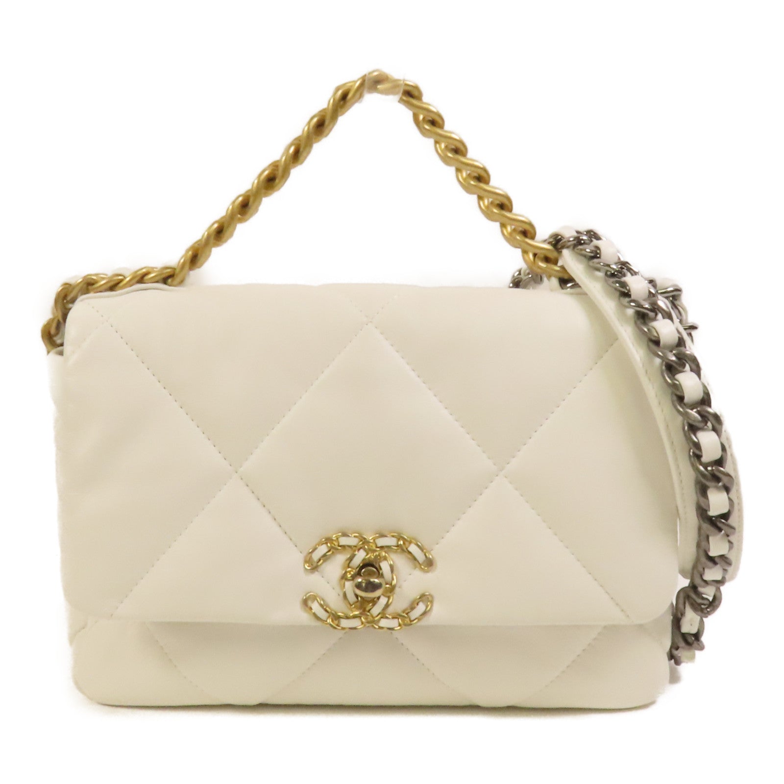 CHANEL 【激減優惠】牛皮皮革 Chanel 19 Small金扣鏈帶手挽肩背兩用袋
