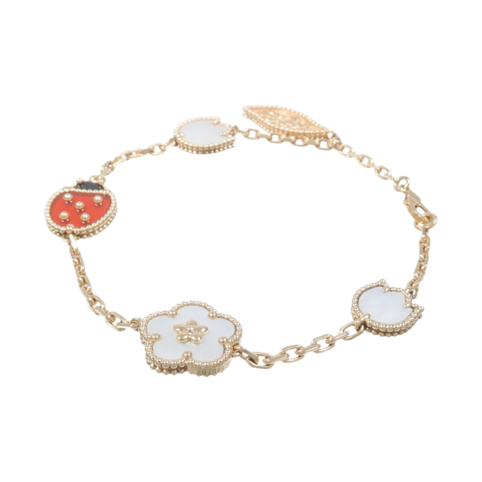 Van Cleef & Arpels 18K玫瑰金Lucky Spring Bracelet 5 Motifs珍珠母貝/縞瑪瑙/紅玉髓手鏈