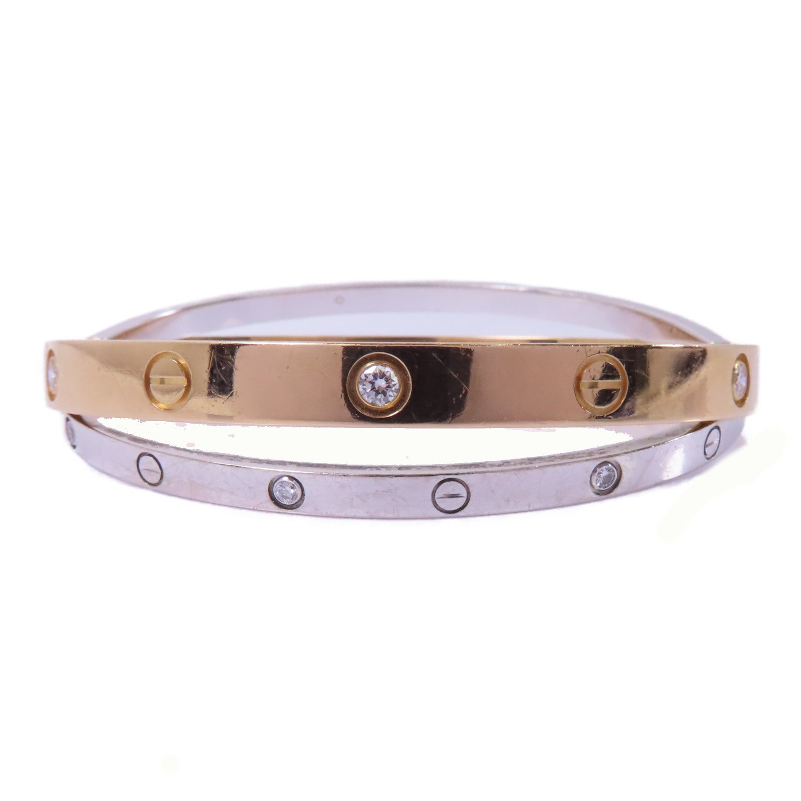 CARTIER 18K玫瑰金/白金Double Love Bracelet 12P Diamond鑽石手鐲