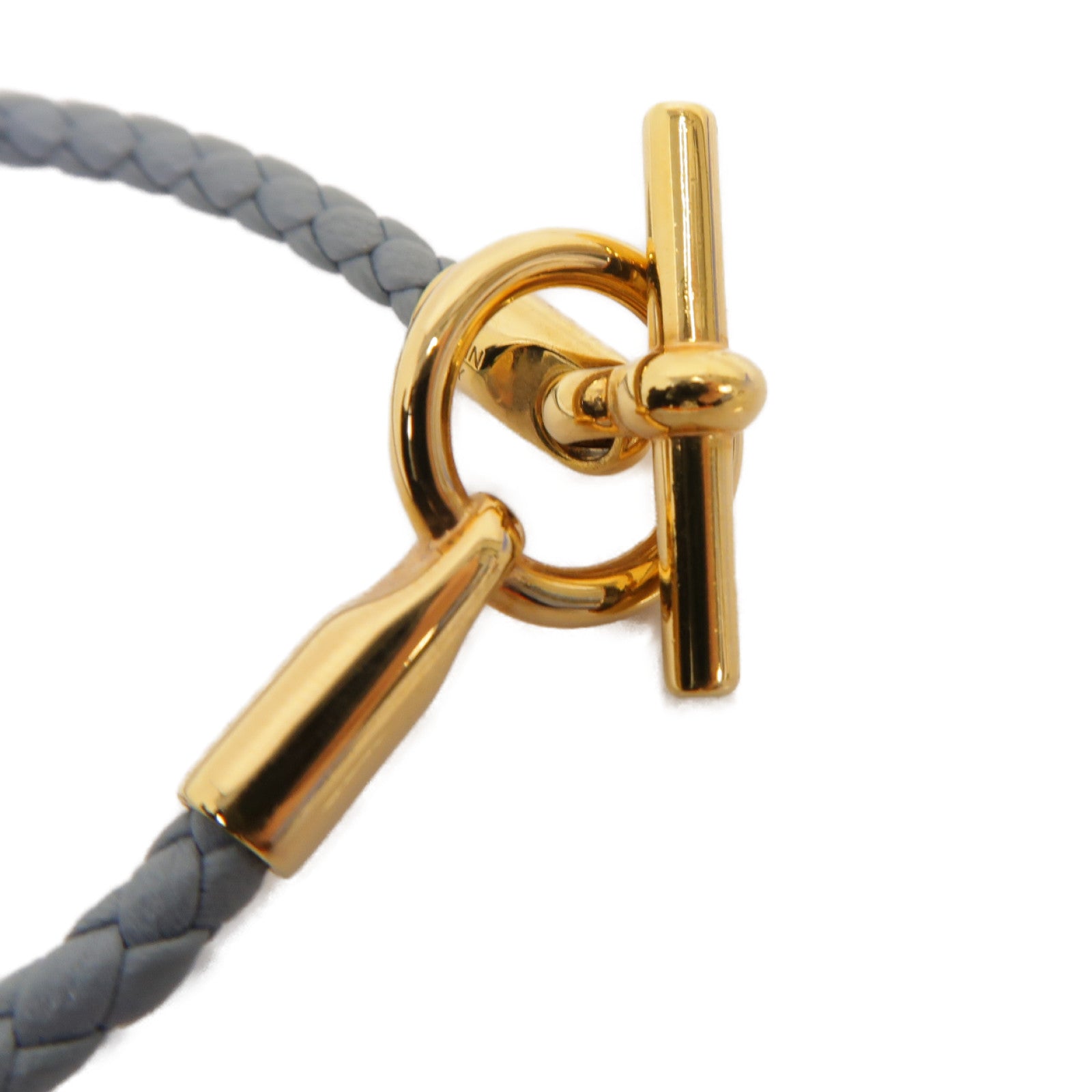 HERMES 牛皮皮革Glenan Bracelet金扣手鐲灰色
