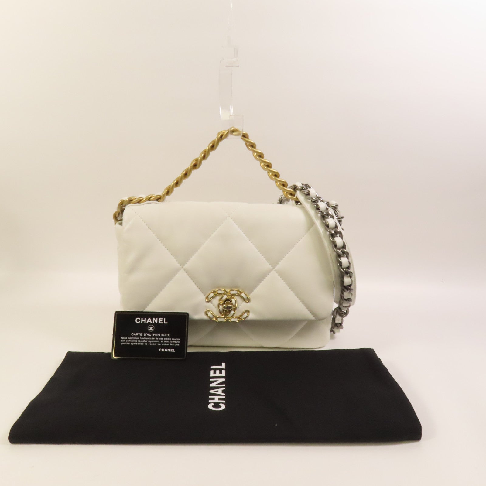 CHANEL 牛皮皮革 Chanel 19 Small金扣鏈帶手挽肩背兩用袋