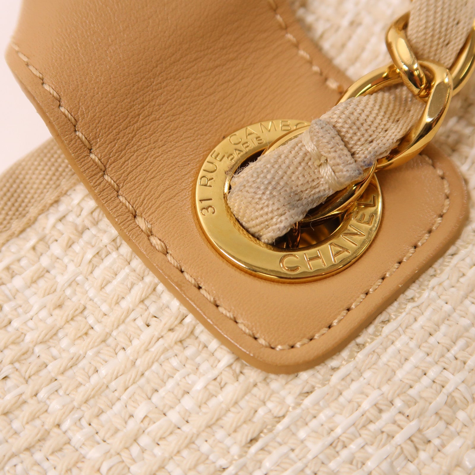 CHANEL 帆布/Straw Deauville金扣手挽肩背兩用袋