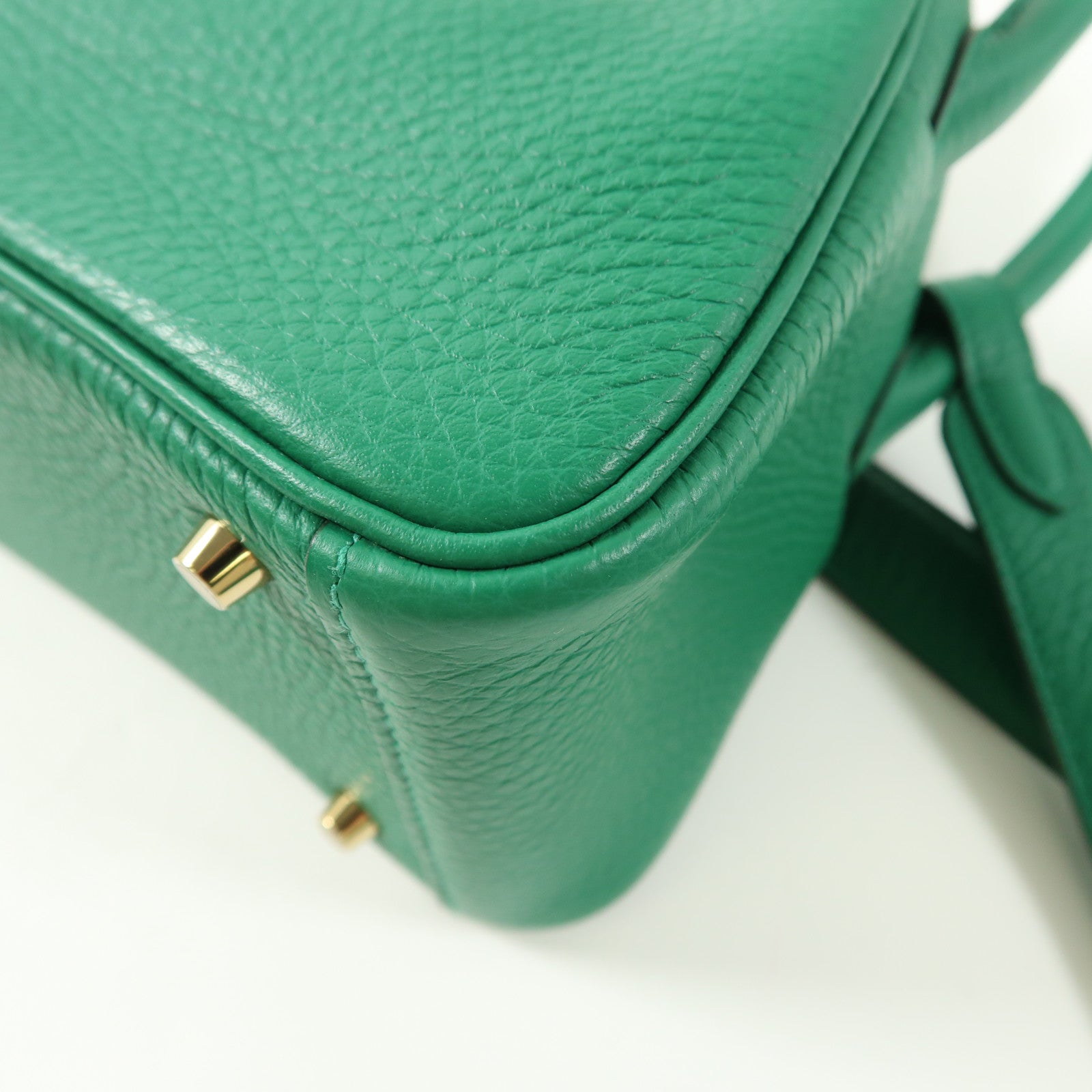 HERMES Clemence皮革Mini Lindy金扣手挽肩背兩用袋Vert Vertigo/綠色