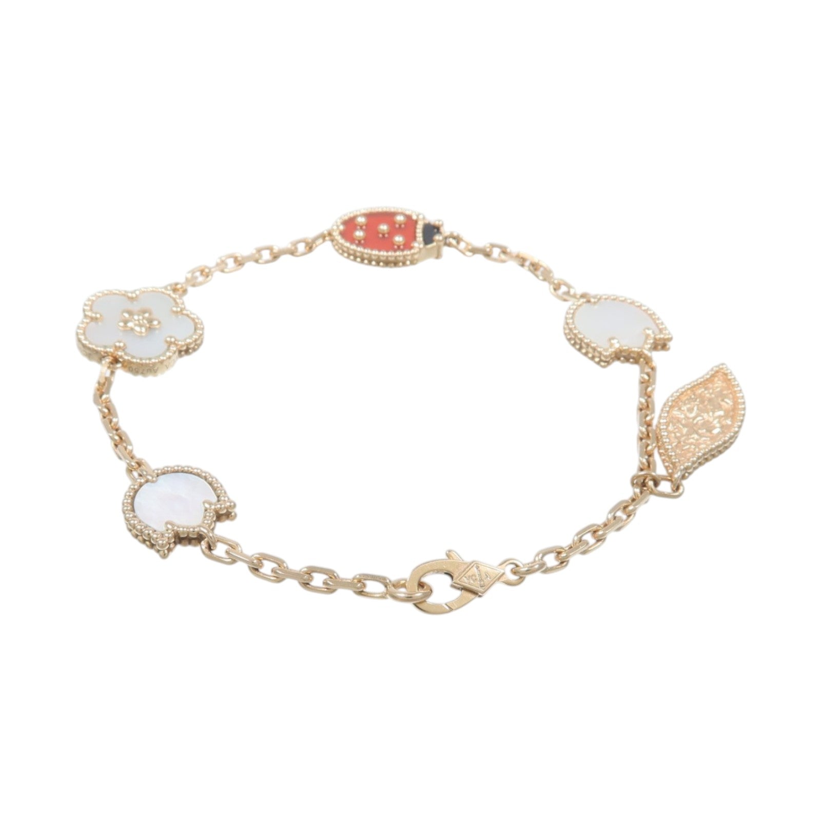 Van Cleef & Arpels 18K玫瑰金Lucky Spring Bracelet 5 Motifs珍珠母貝/縞瑪瑙/紅玉髓手鏈