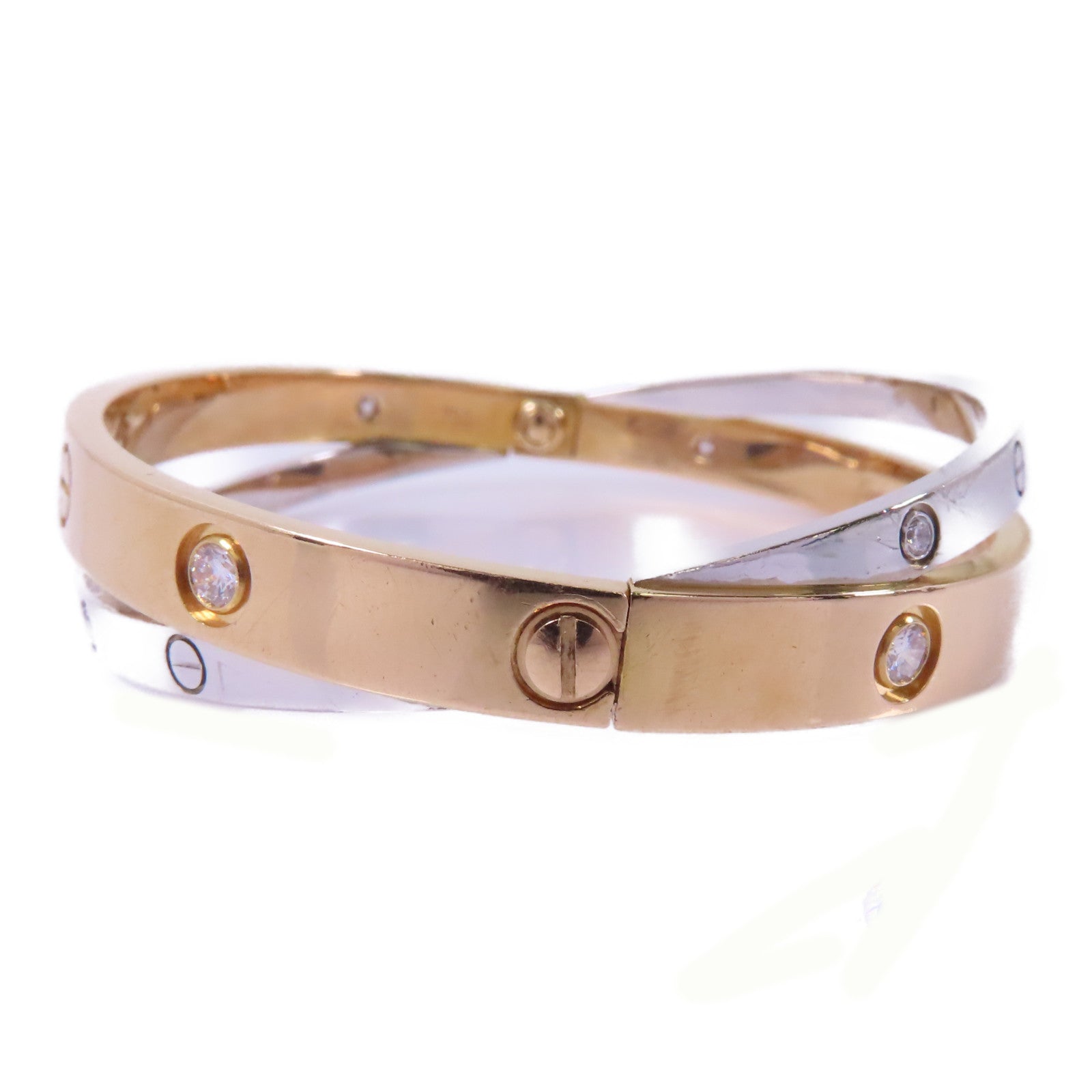 CARTIER 18K玫瑰金/白金Double Love Bracelet 12P Diamond鑽石手鐲