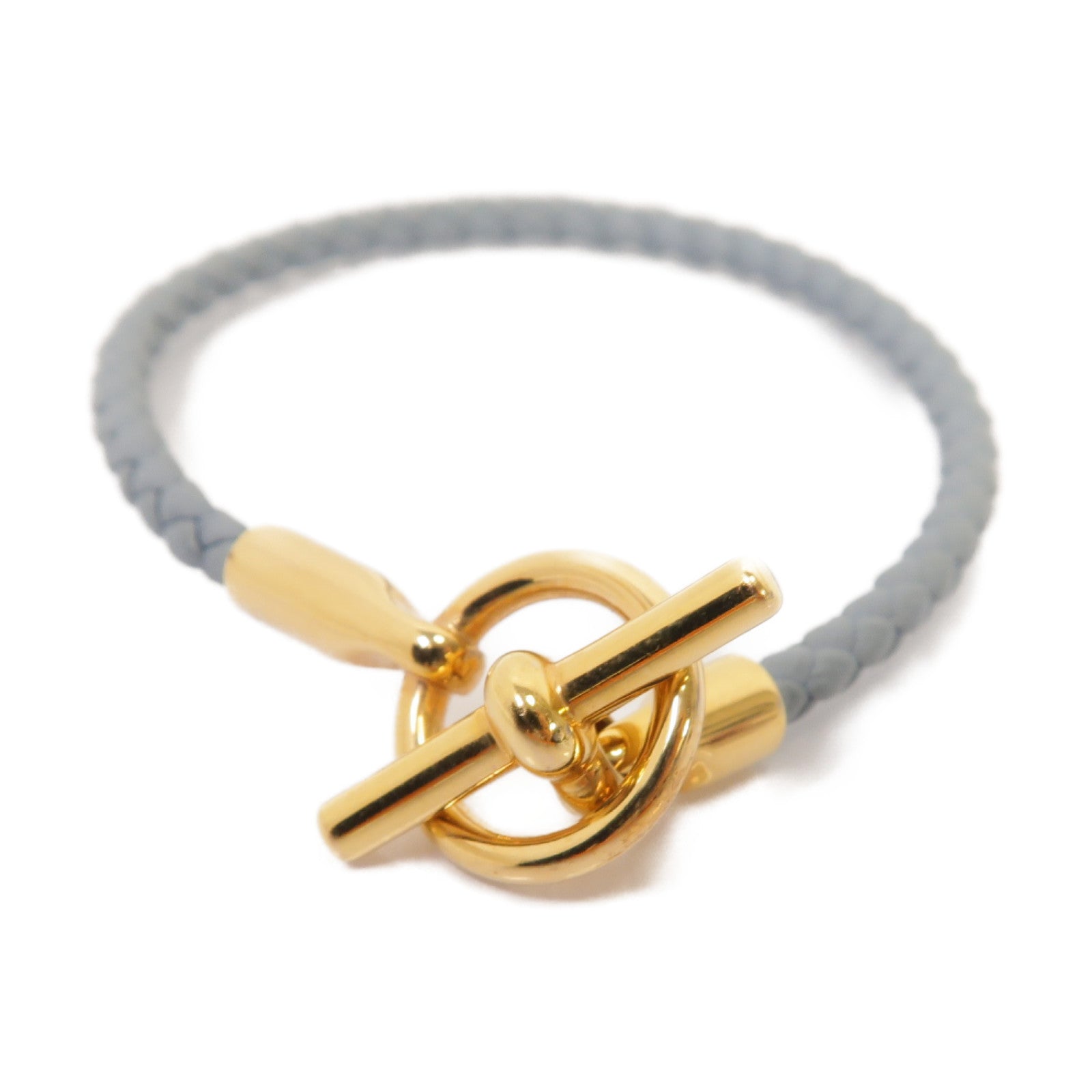 HERMES 牛皮皮革Glenan Bracelet金扣手鐲灰色