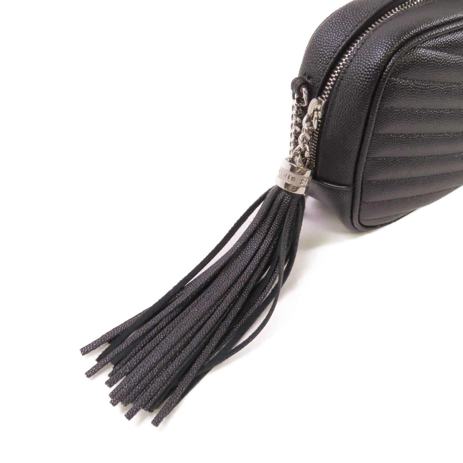 SAINT LAURENT 斜紋牛皮皮革Camera Shoulder Bag銀扣鏈帶肩背黑色