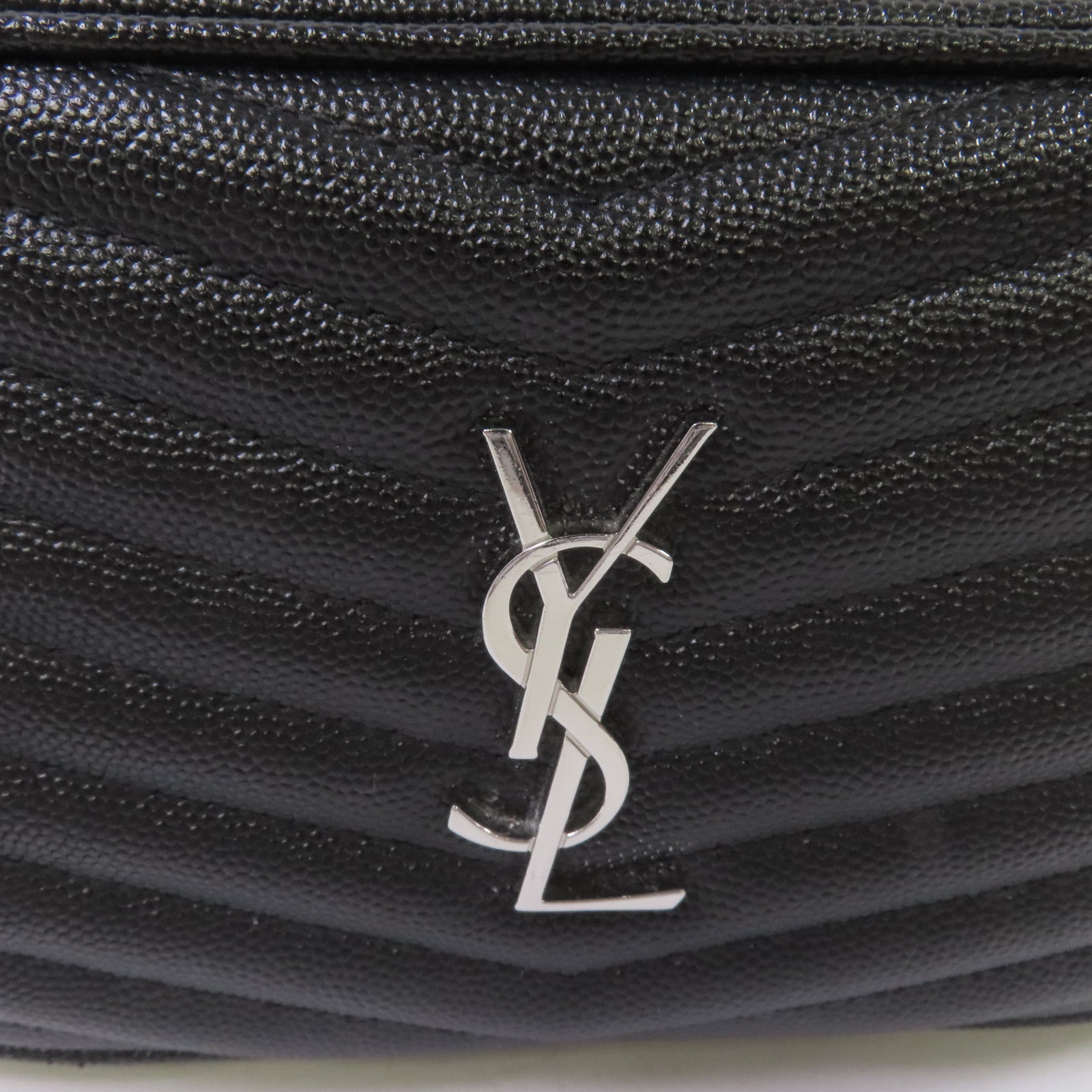 SAINT LAURENT 斜紋牛皮皮革Camera Shoulder Bag銀扣鏈帶肩背黑色