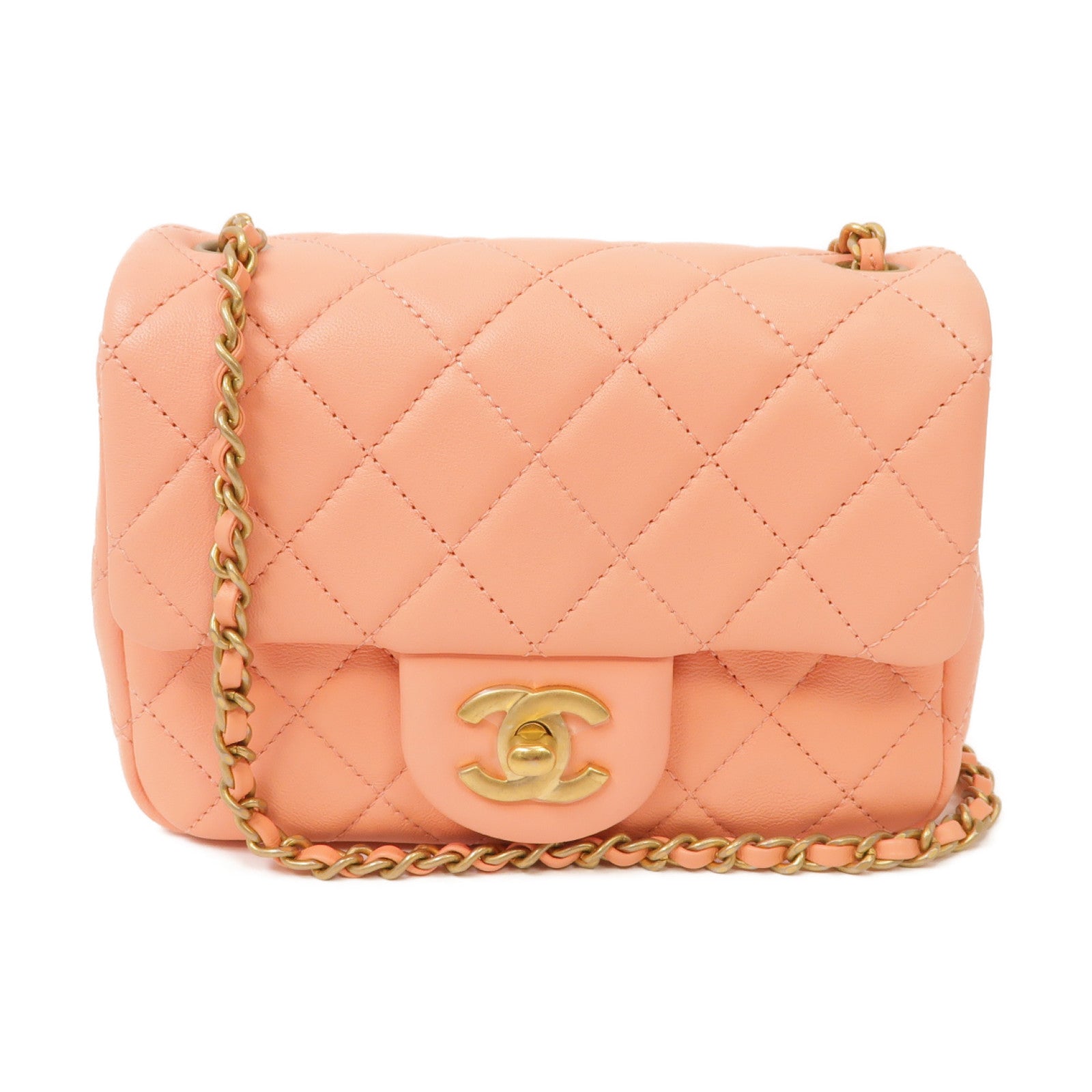 CHANEL 菱格羊皮皮革Classic Flap Mini 17cm Chain Shoulder Bag金扣鏈帶肩背袋深藍色