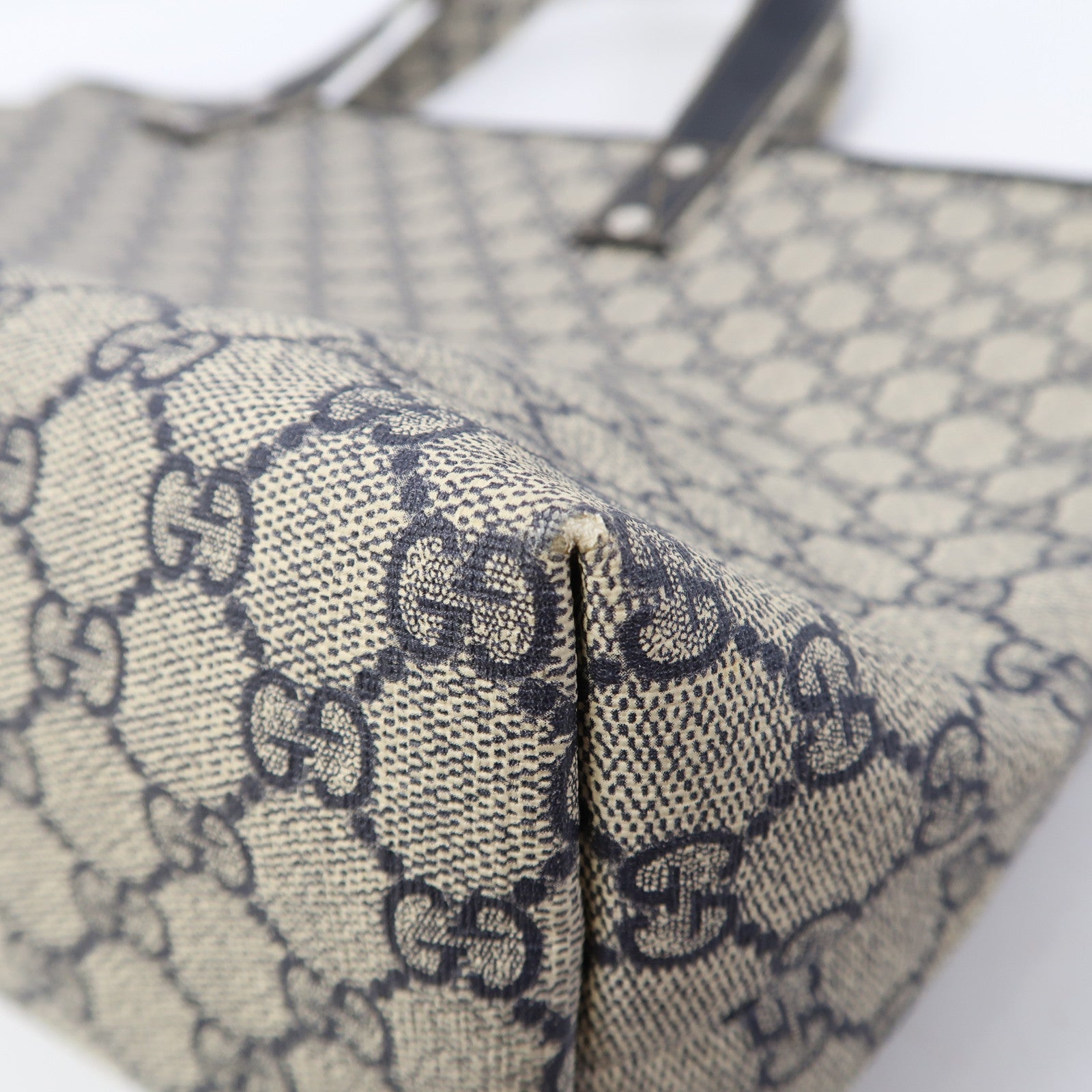 GUCCI 塗層帆布Tote Bag銀扣肩背袋啡色/藍色
