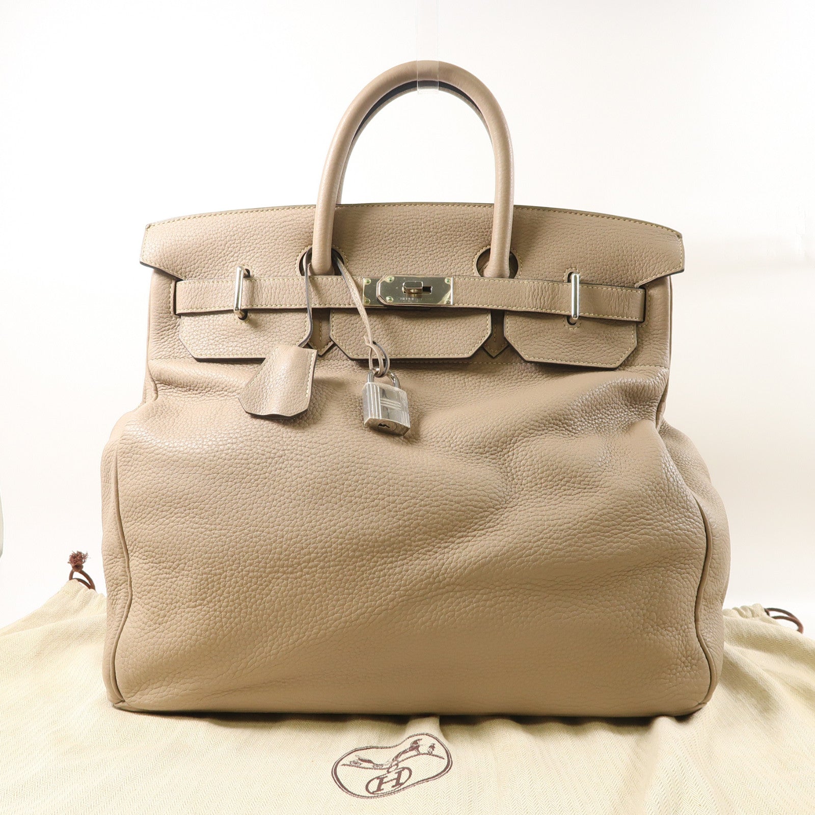 HERMES Clemence Leather Haut A Courroies 40 Silver Buckle Hand Bag Gris  Tourterelle Light Gray