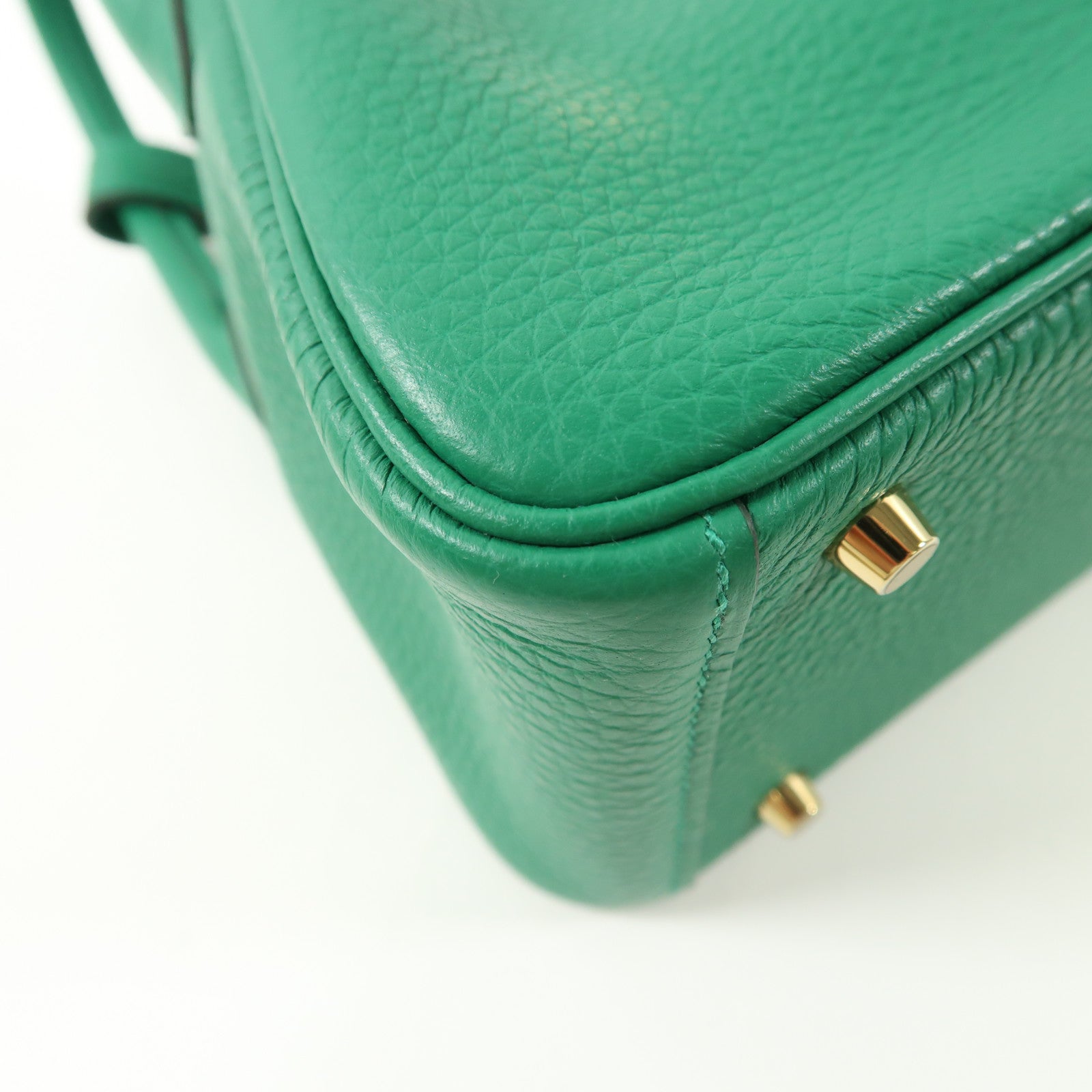 HERMES Clemence皮革Mini Lindy金扣手挽肩背兩用袋Vert Vertigo/綠色