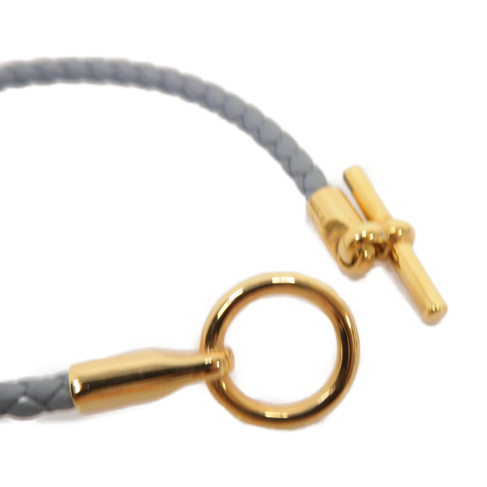 HERMES 牛皮皮革Glenan Bracelet金扣手鐲灰色