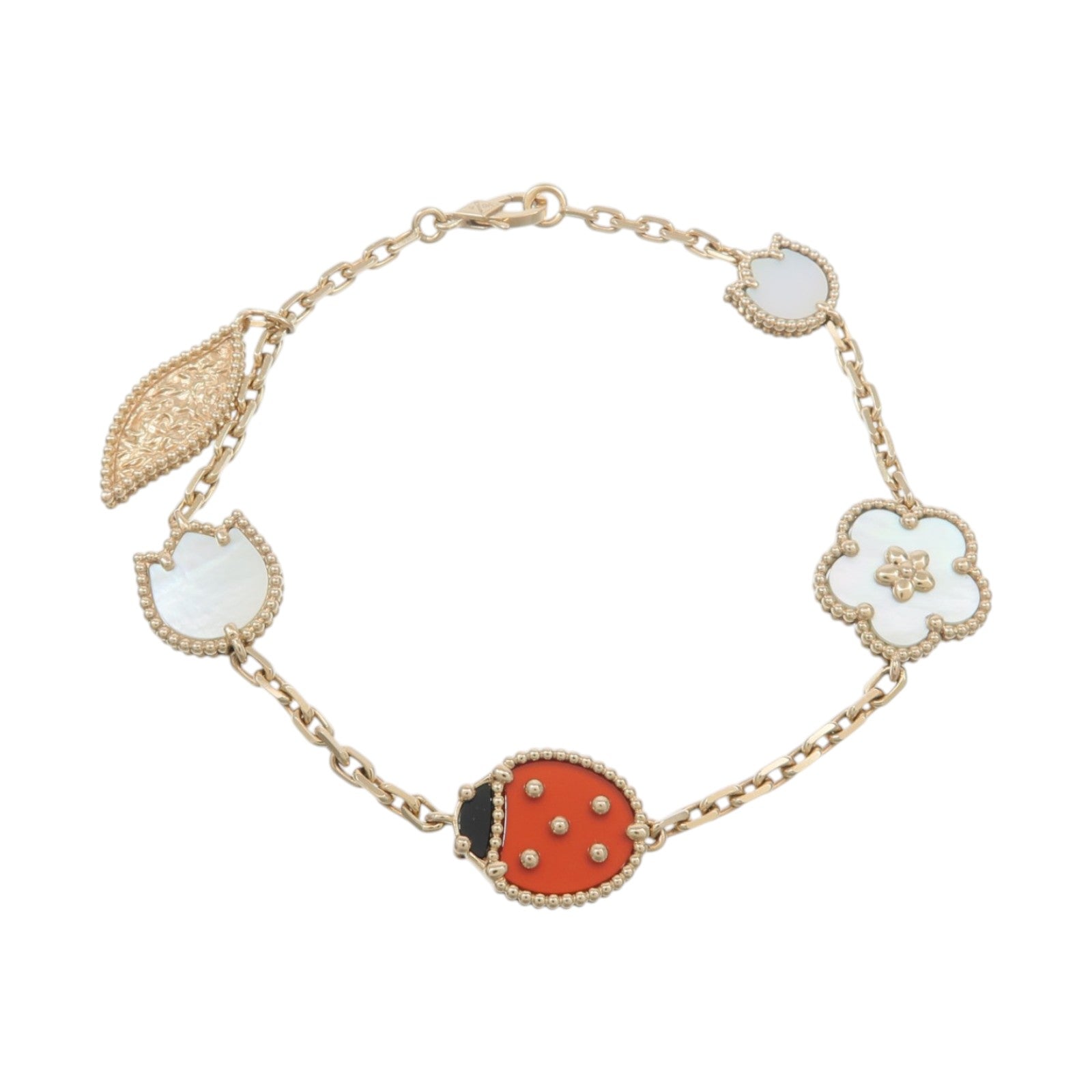 Van Cleef & Arpels 18K玫瑰金Lucky Spring Bracelet 5 Motifs珍珠母貝/縞瑪瑙/紅玉髓手鏈