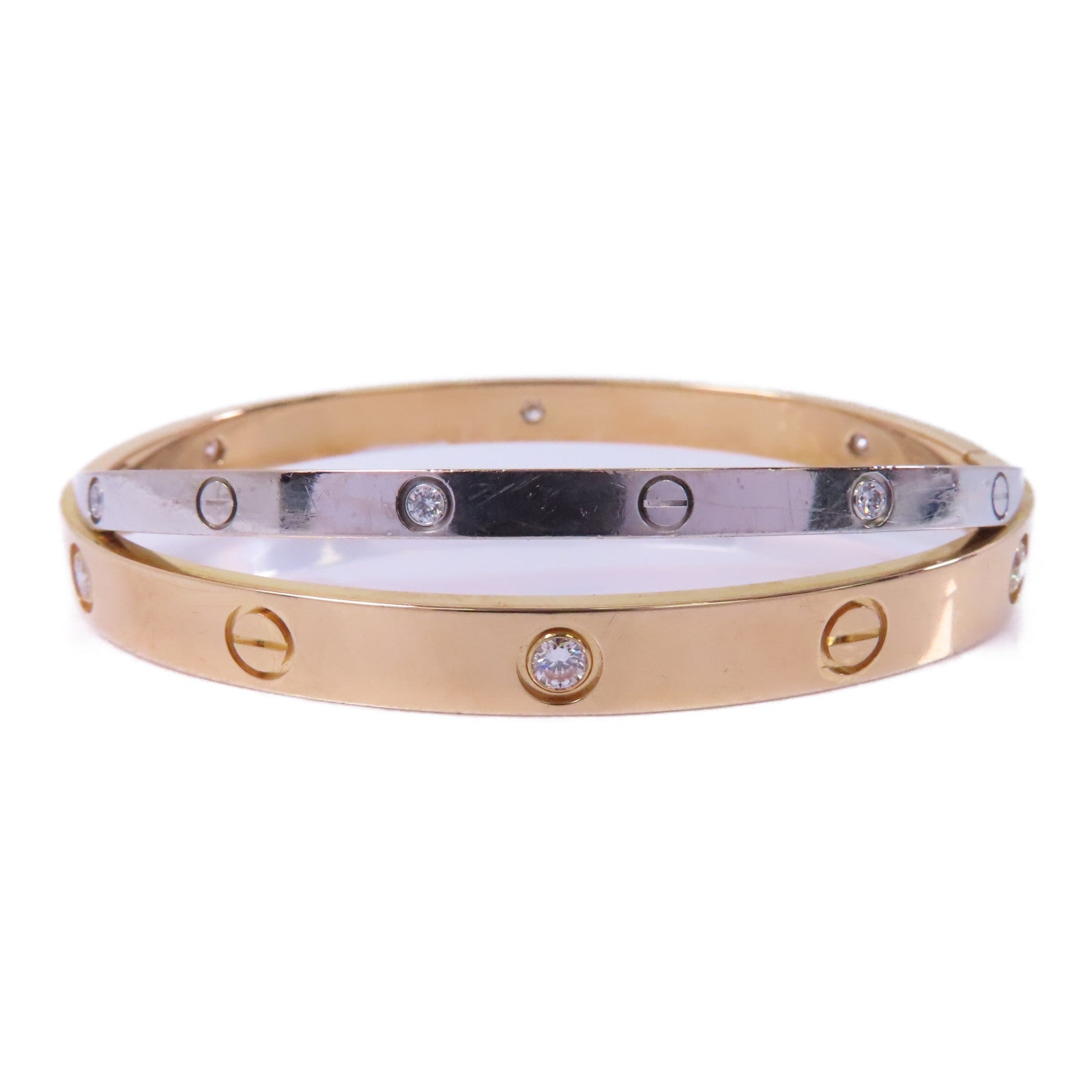 CARTIER 18K玫瑰金/白金Double Love Bracelet 12P Diamond鑽石手鐲