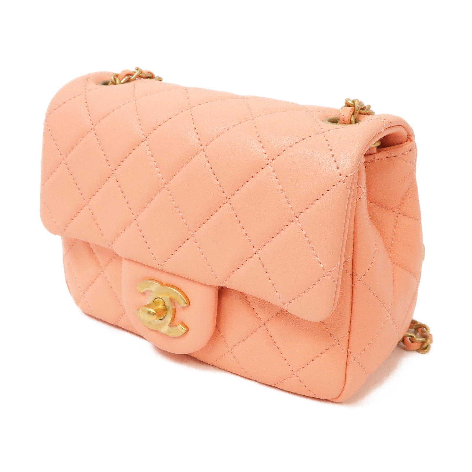 CHANEL 菱格羊皮皮革Classic Flap Mini 17cm Chain Shoulder Bag金扣鏈帶肩背袋深藍色