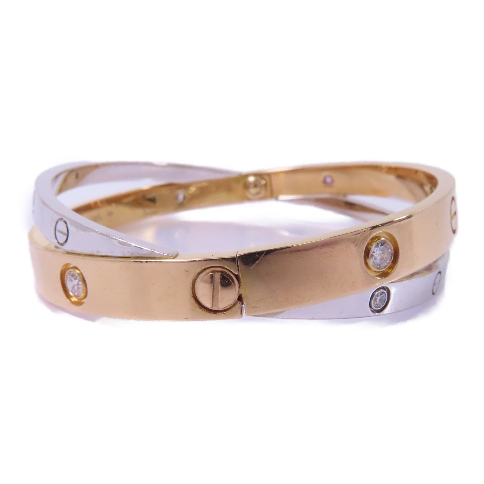CARTIER 18K玫瑰金/白金Double Love Bracelet 12P Diamond鑽石手鐲