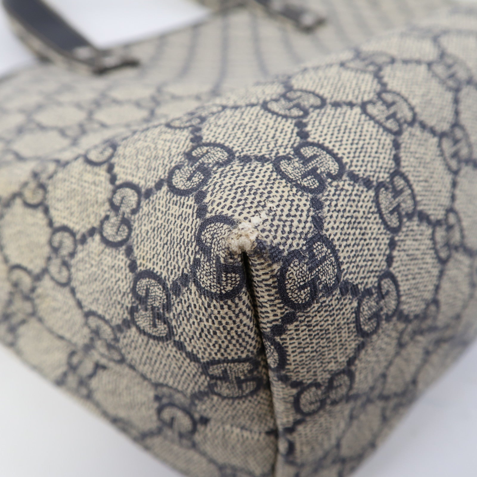 GUCCI 塗層帆布Tote Bag銀扣肩背袋啡色/藍色