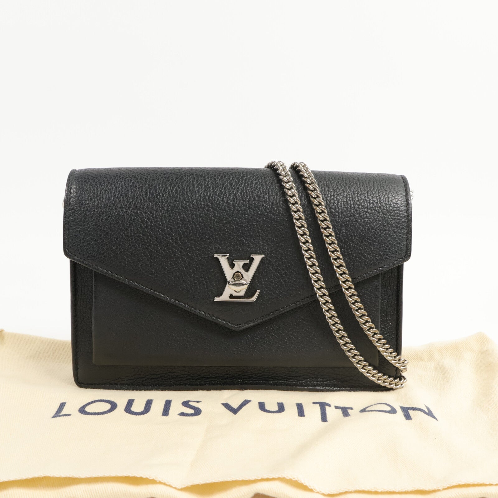 LOUIS VUITTON 牛皮皮革Mylockme銀扣鏈帶肩背袋