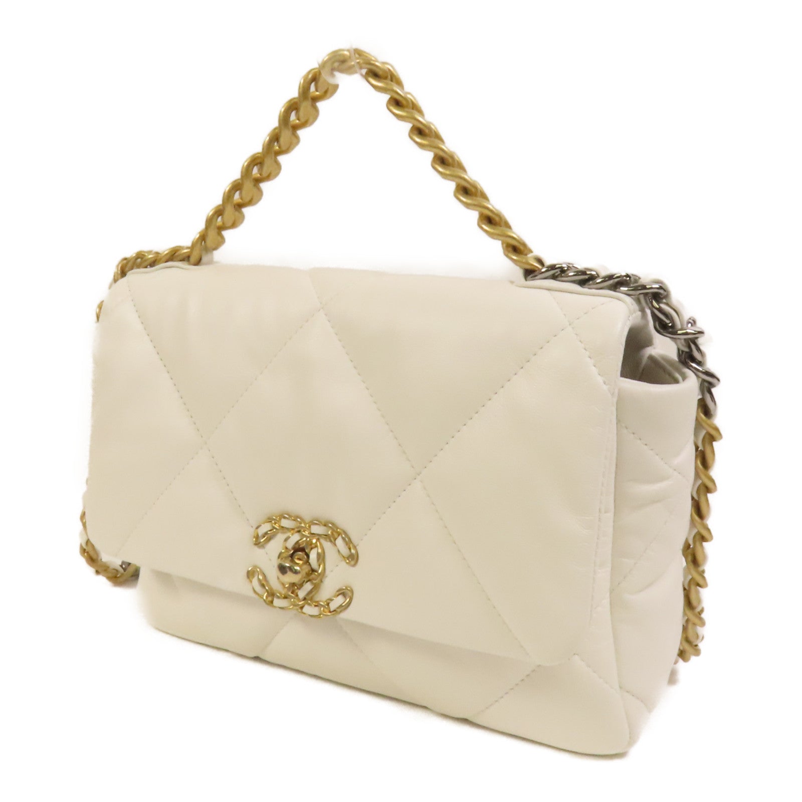 CHANEL 牛皮皮革 Chanel 19 Small金扣鏈帶手挽肩背兩用袋